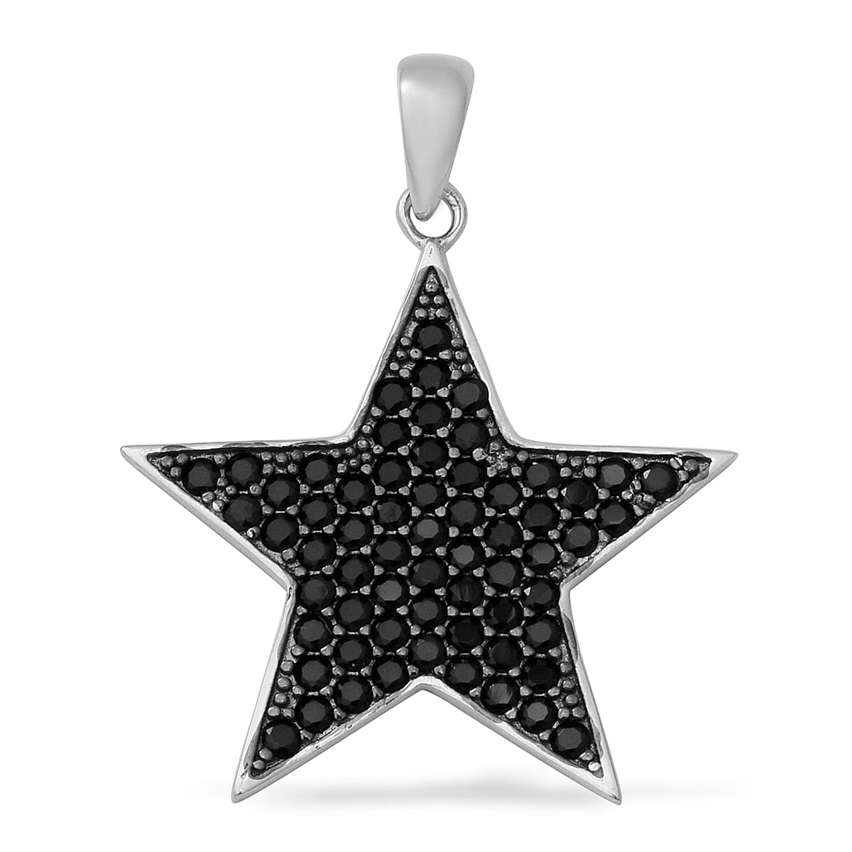 Boi Ploi Black Spinel (Rnd) Star Pendant in Rhodium and Black Overlay Sterling Silver
