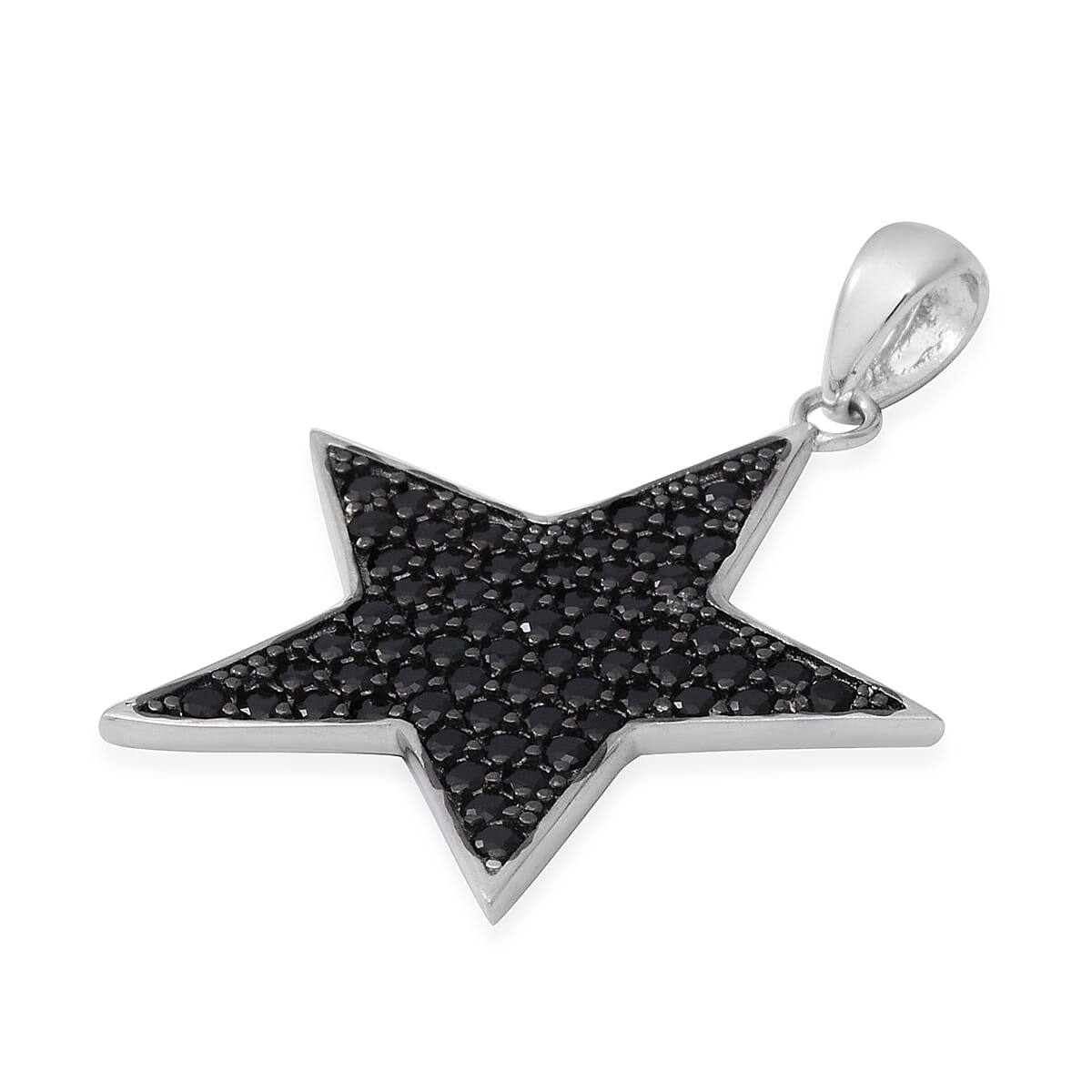 Boi Ploi Black Spinel (Rnd) Star Pendant in Rhodium and Black Overlay Sterling Silver