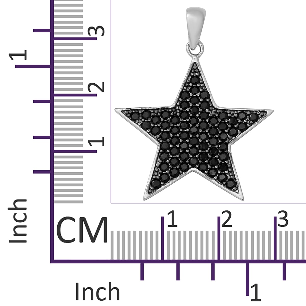 Boi Ploi Black Spinel (Rnd) Star Pendant in Rhodium and Black Overlay Sterling Silver