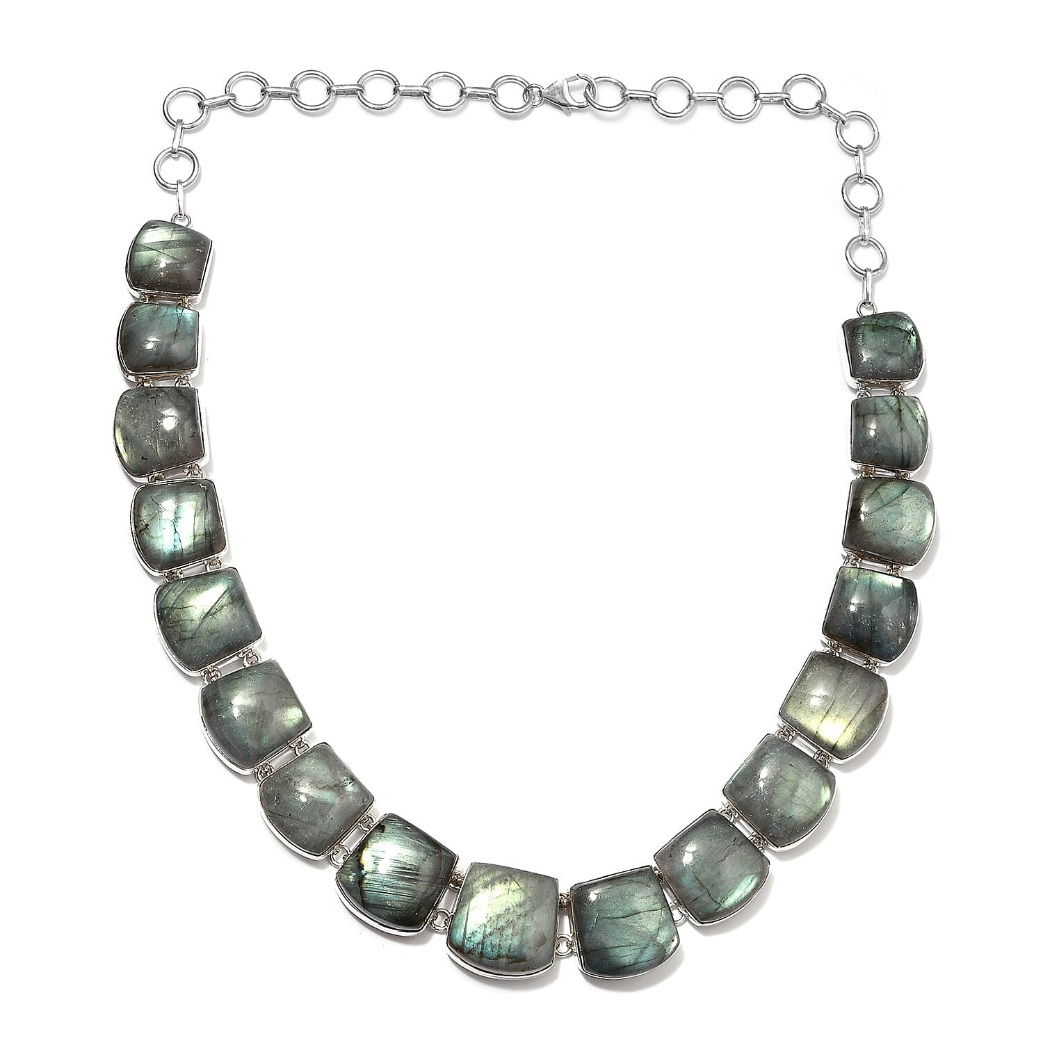 Handmade Labradorite Necklace (Size 20) Sterling Silver 326.88 Ct, Silver wt 40.62 Gms