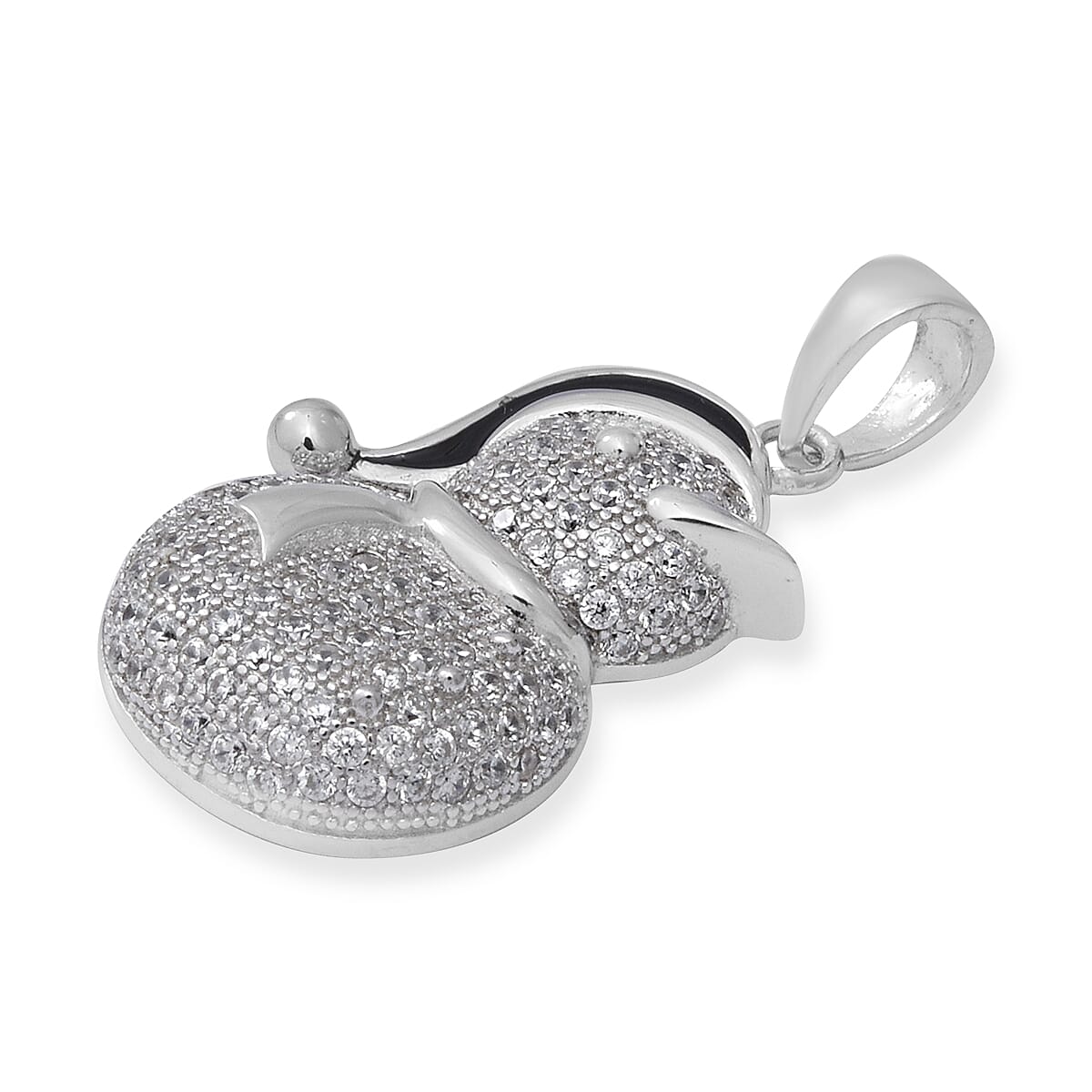 ELANZA Simulated Diamond (Rnd) Enamelled Snowman Pendant in Rhodium Overlay Sterling Silver