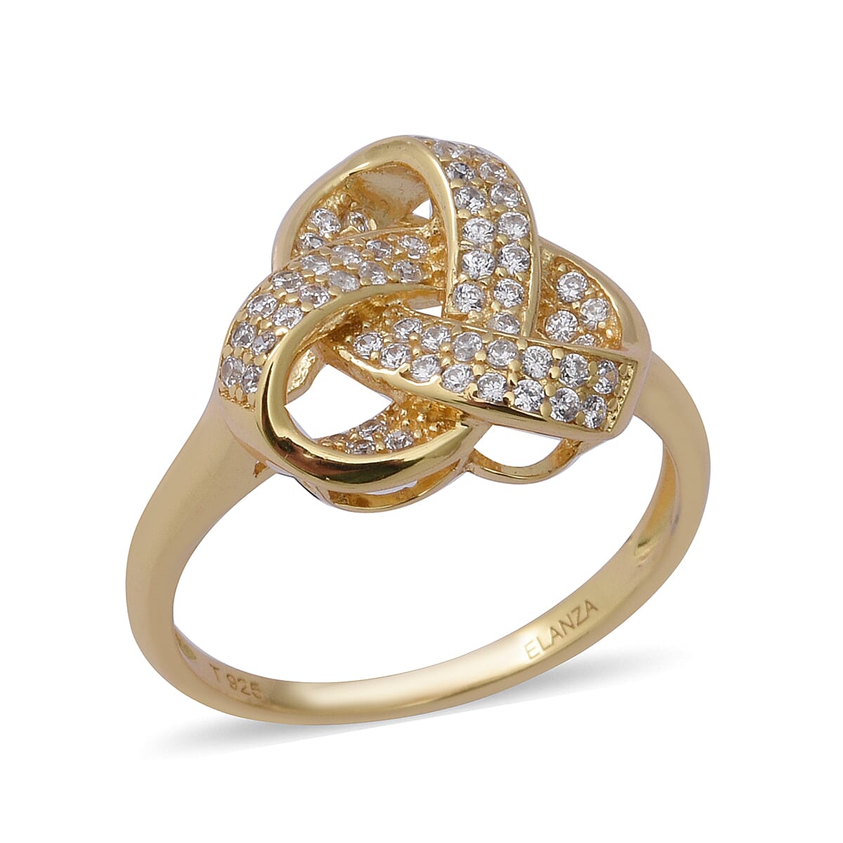 ELANZA Simulated Diamond (Rnd) Triple Knot Ring in Yellow Gold Overlay Sterling Silver