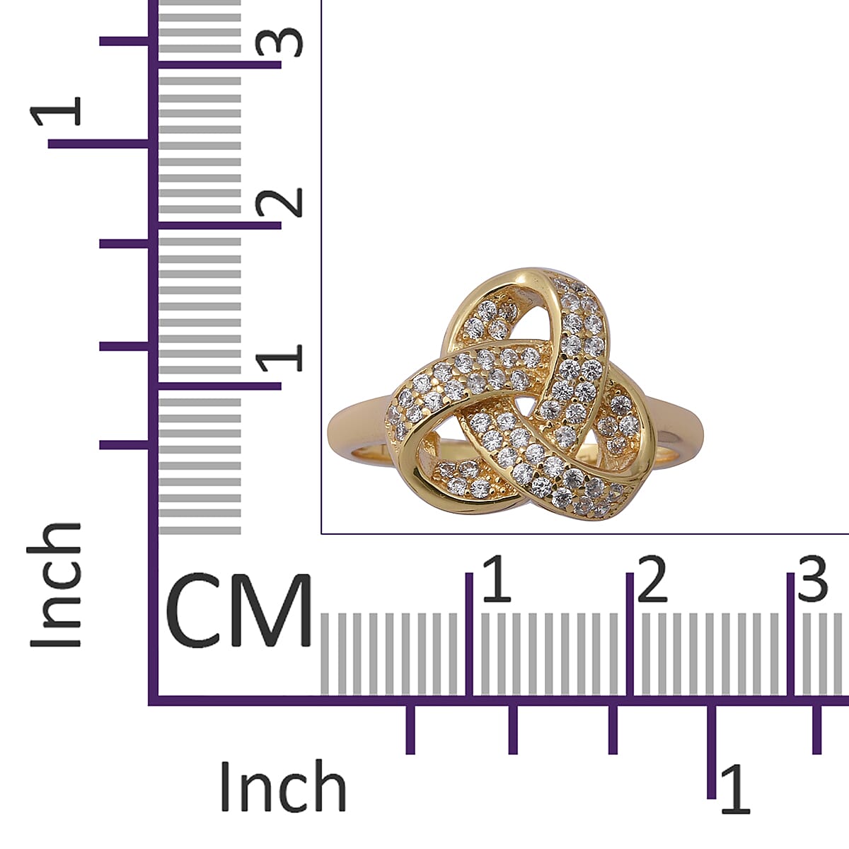 ELANZA Simulated Diamond (Rnd) Triple Knot Ring in Yellow Gold Overlay Sterling Silver