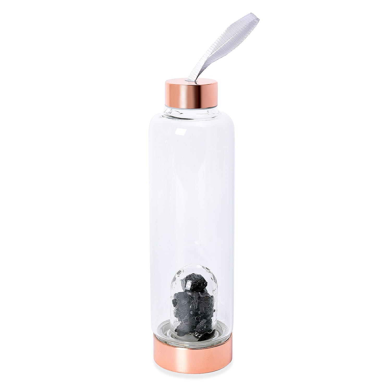 Doorbuster Deal- 600 ML Shungite Elixir Water Bottle with Stainless Steel Cap (Size 25.5x6.5 Cm) in Rose Gold Tone