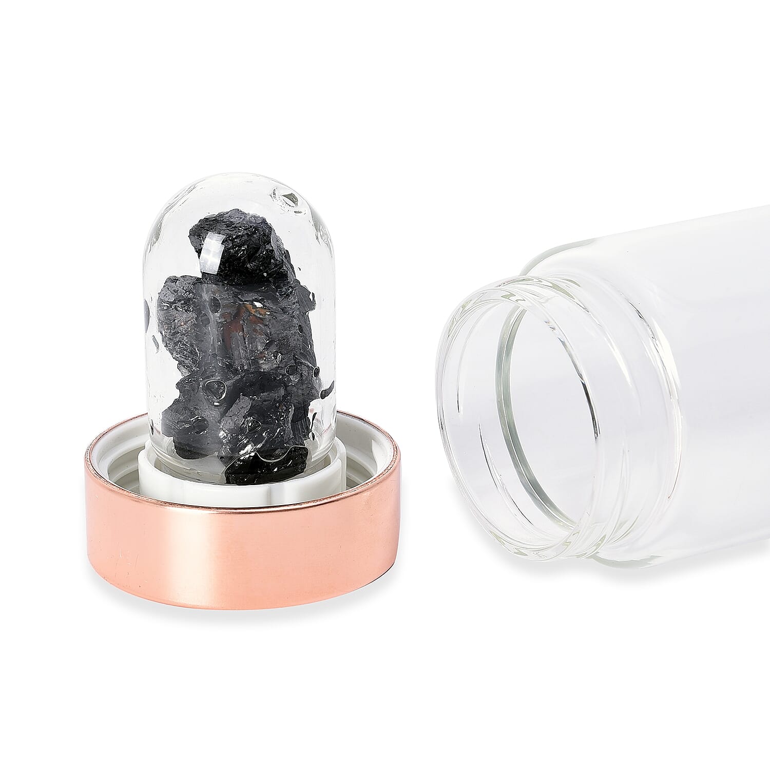 Doorbuster Deal- 600 ML Shungite Elixir Water Bottle with Stainless Steel Cap (Size 25.5x6.5 Cm) in Rose Gold Tone