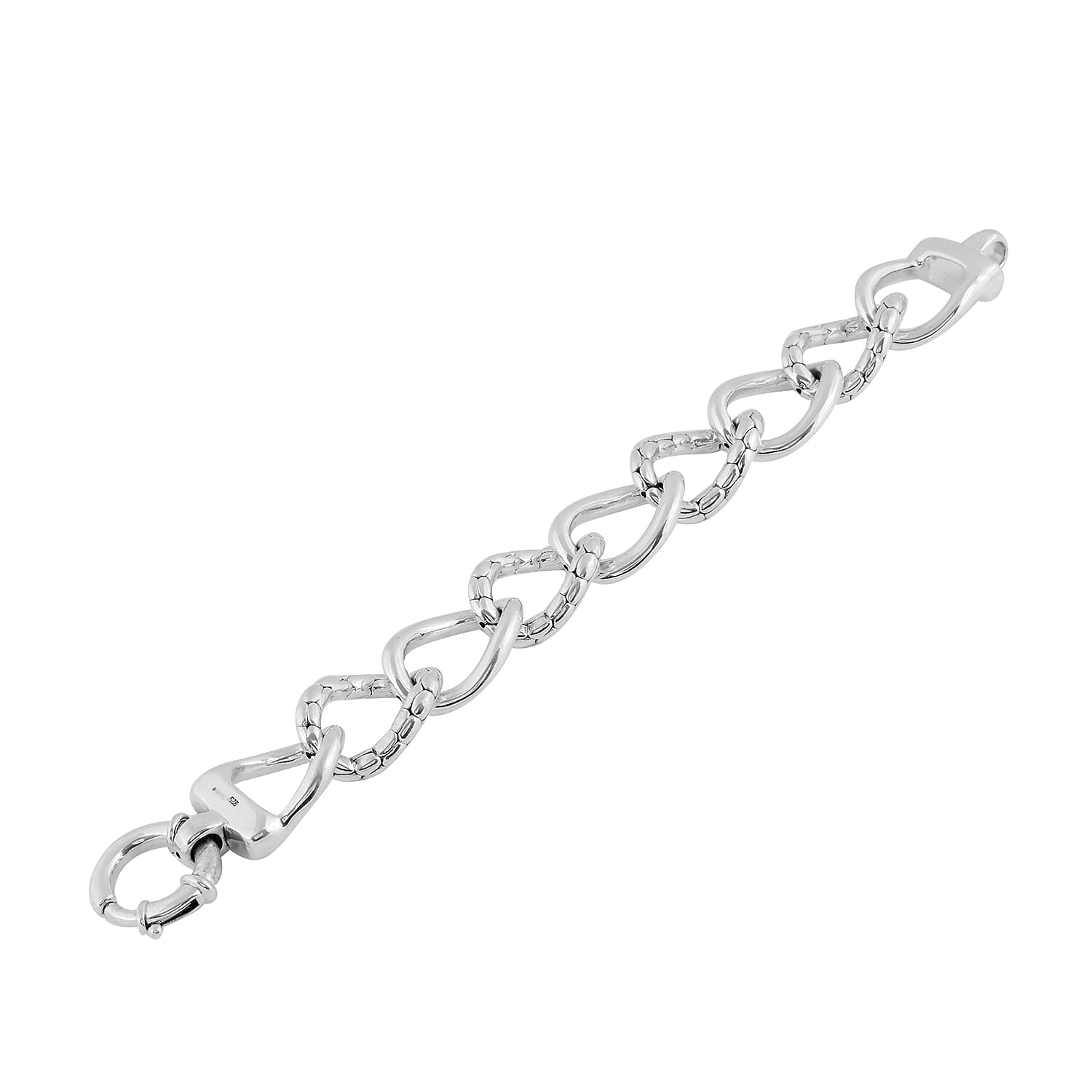 Link Chain Textured Bracelet in Silver 25.07 Grams 8 Inch
