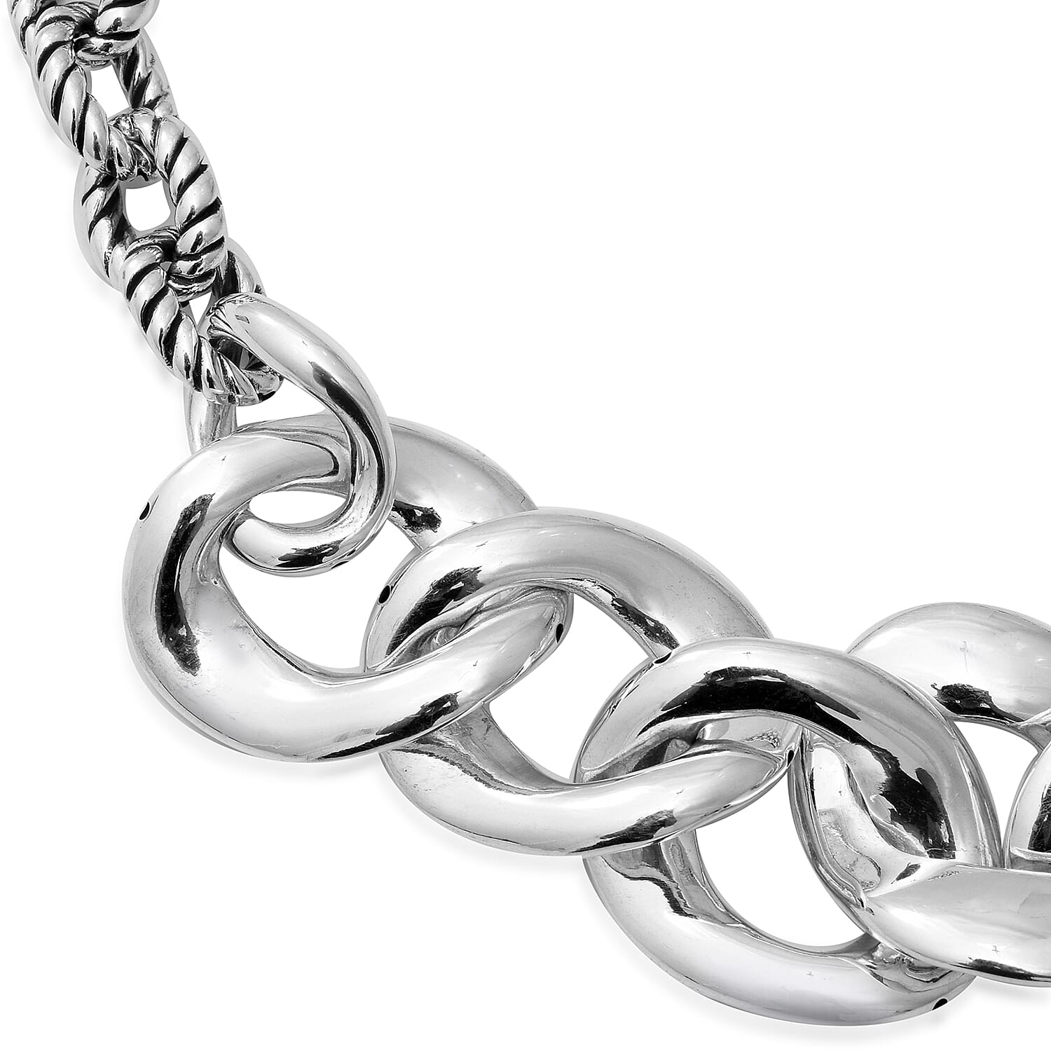 Sterling Silver Link Necklace (Size 20 with Extender), Silver wt 45.0 Gms