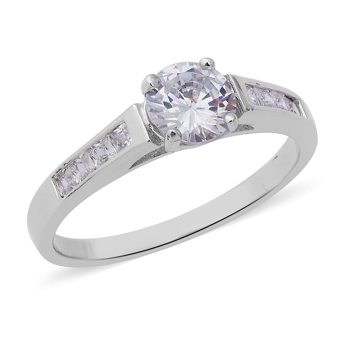 ELANZA Simulated Diamond (Rnd and Sqr) Ring in Rhodium Overlay Sterling Silver