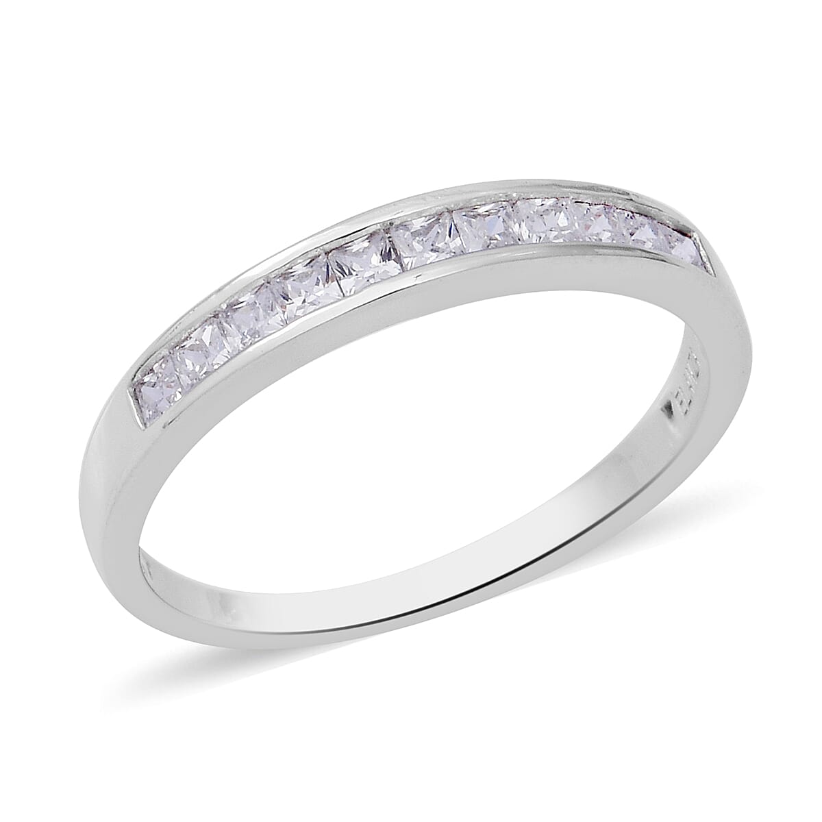 ELANZA Simulated Diamond (Rnd and Sqr) Ring in Rhodium Overlay Sterling Silver