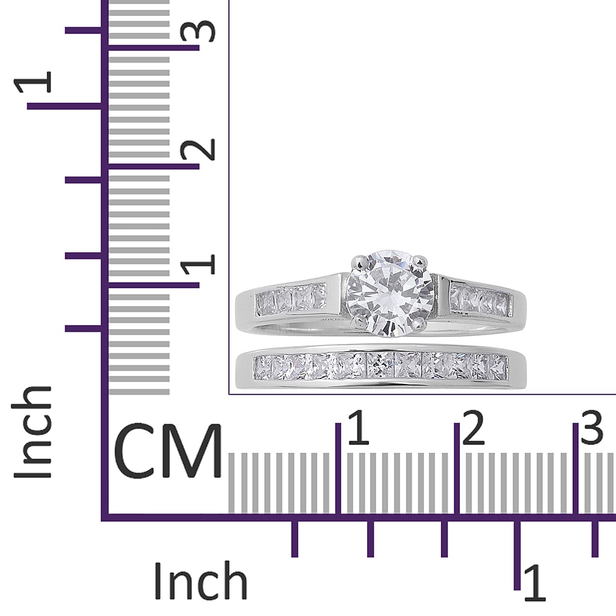 ELANZA Simulated Diamond (Rnd and Sqr) Ring in Rhodium Overlay Sterling Silver