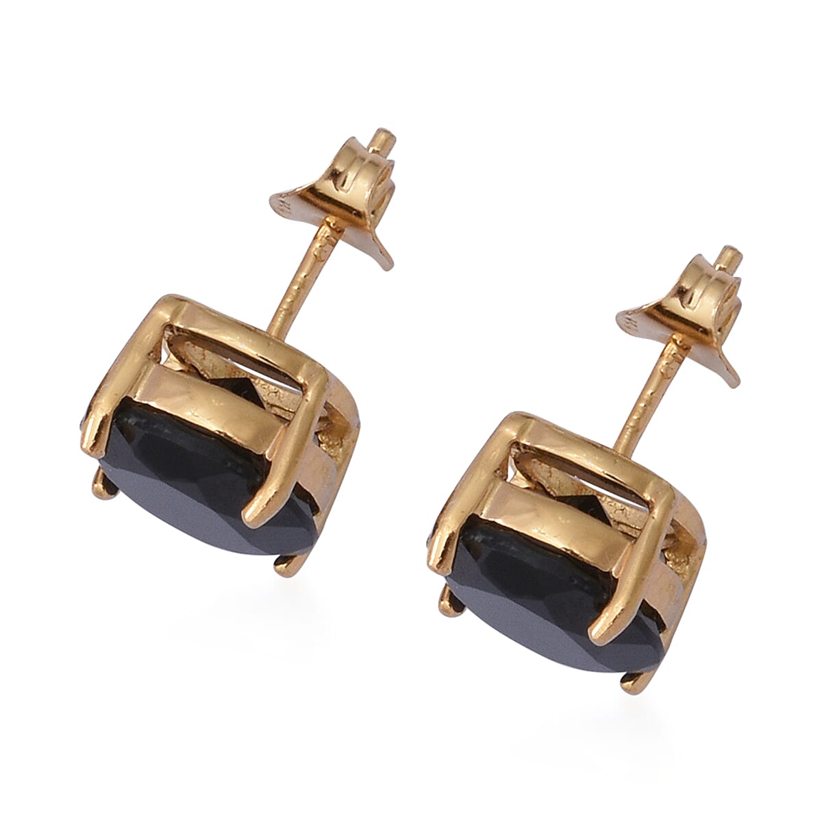 Natural Boi Ploi Black Spinel (Rnd) Earrings (with Push Back) in Yellow Gold Overlay Sterling Silver 9.000 Ct.