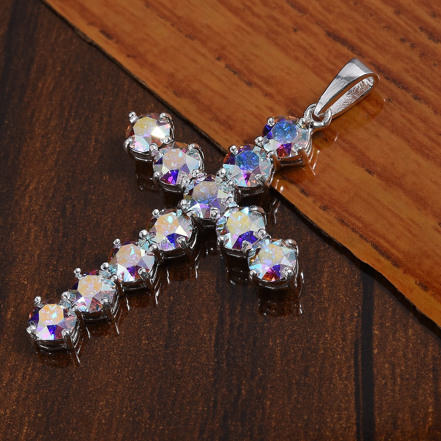 J Francis -  AB Crystal (Rnd) Cross Pendant in Sterling Silver