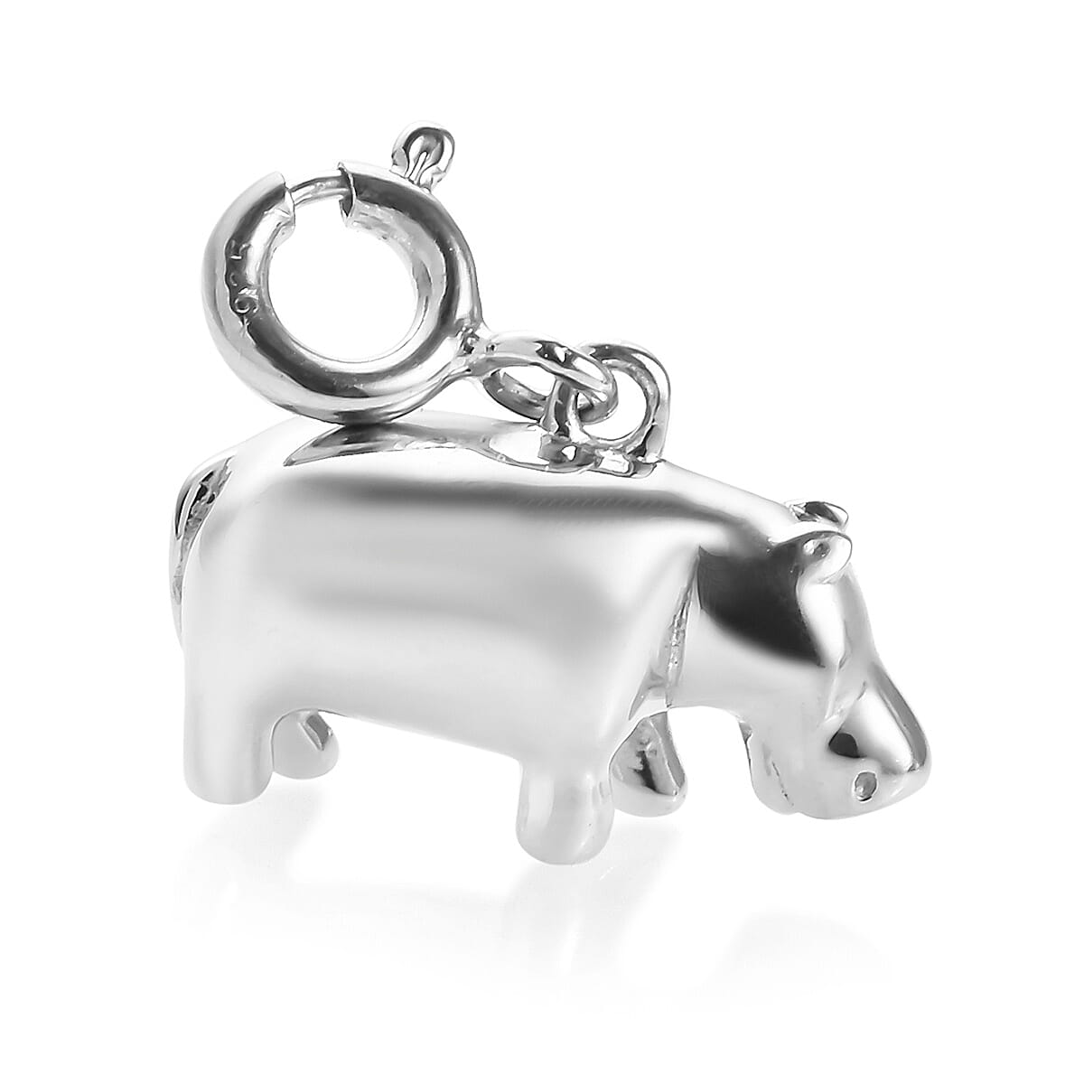 Platinum Overlay Sterling Silver Hippo Charm, Silver wt 5.00 Gms