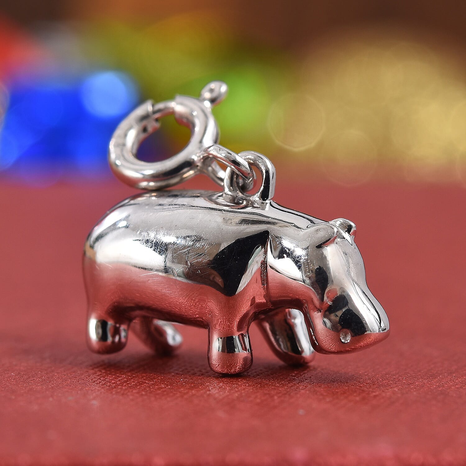 Platinum Overlay Sterling Silver Hippo Charm, Silver wt 5.00 Gms