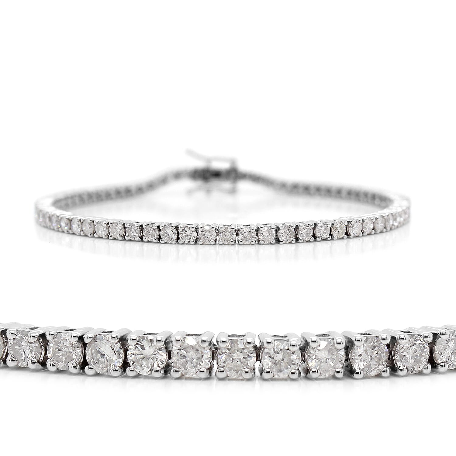 14K White Gold EGL Certified Diamond (Rnd) (I2/G-H) Tennis Bracelet (Size 7.5) 5.04 Ct, Gold wt 11.96 Gms