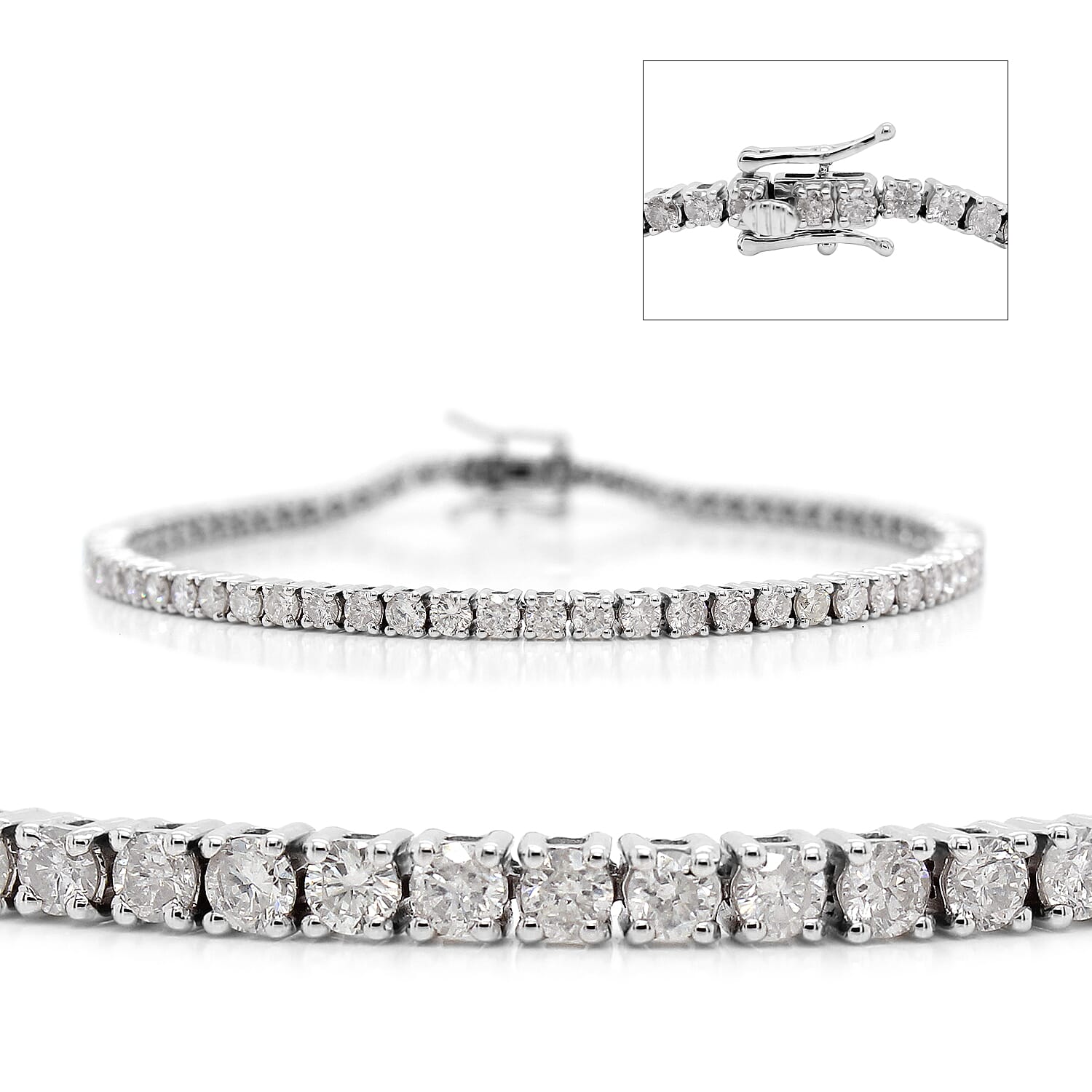 14K White Gold EGL Certified Diamond (Rnd) (I2/G-H) Tennis Bracelet (Size 7.5) 5.04 Ct, Gold wt 11.96 Gms