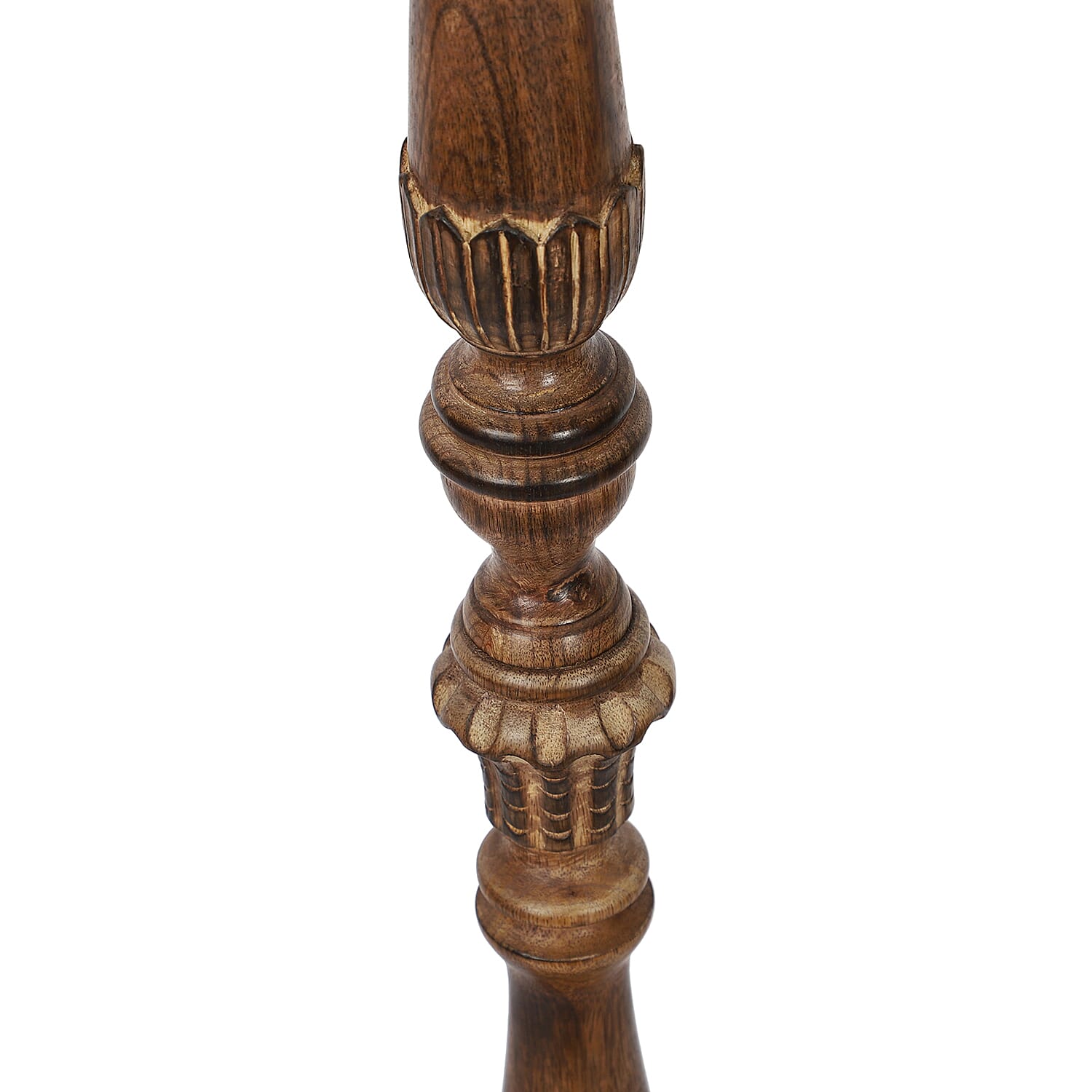 NAKKASHI - CE Certified Hand Carved Mango Wood Floor Lamp with Shade and 3 Pin UK Plug (Shade Size 25x45x28 Cm)