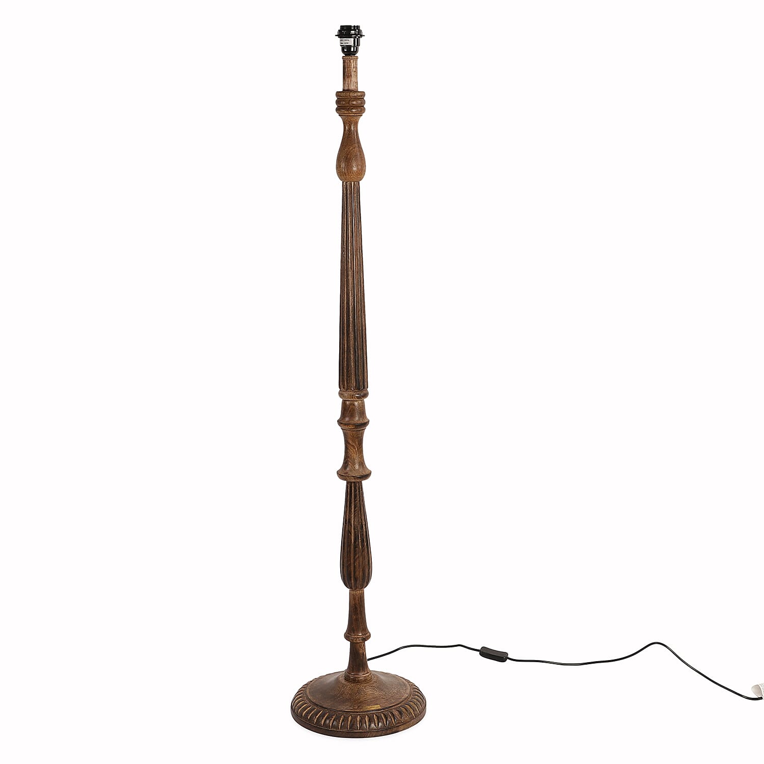 NAKKASHI - CE Certified Hand Carved Mango Wood Floor Lamp with Shade and 3 Pin UK Plug (Shade Size 25x45x28 Cm)