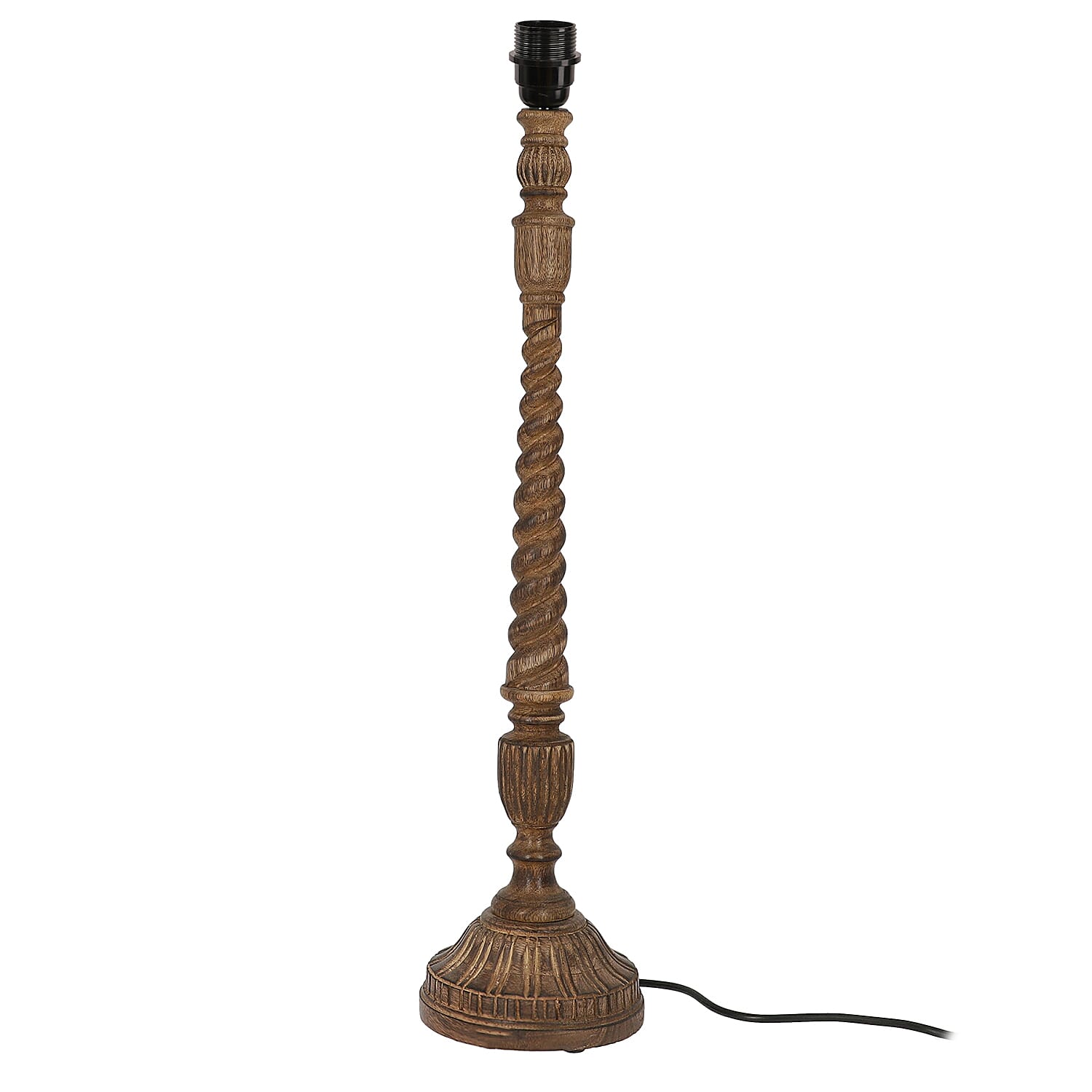 Hand Carved Wooden Table Lamp with Certified Cord Set (Size Shade: 23x30x21 Cm, Base: 14.5x14.5x63 Cm)