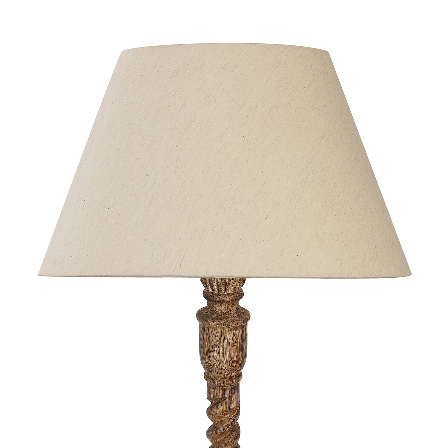 Hand Carved Wooden Table Lamp with Certified Cord Set (Size Shade: 23x30x21 Cm, Base: 14.5x14.5x63 Cm)