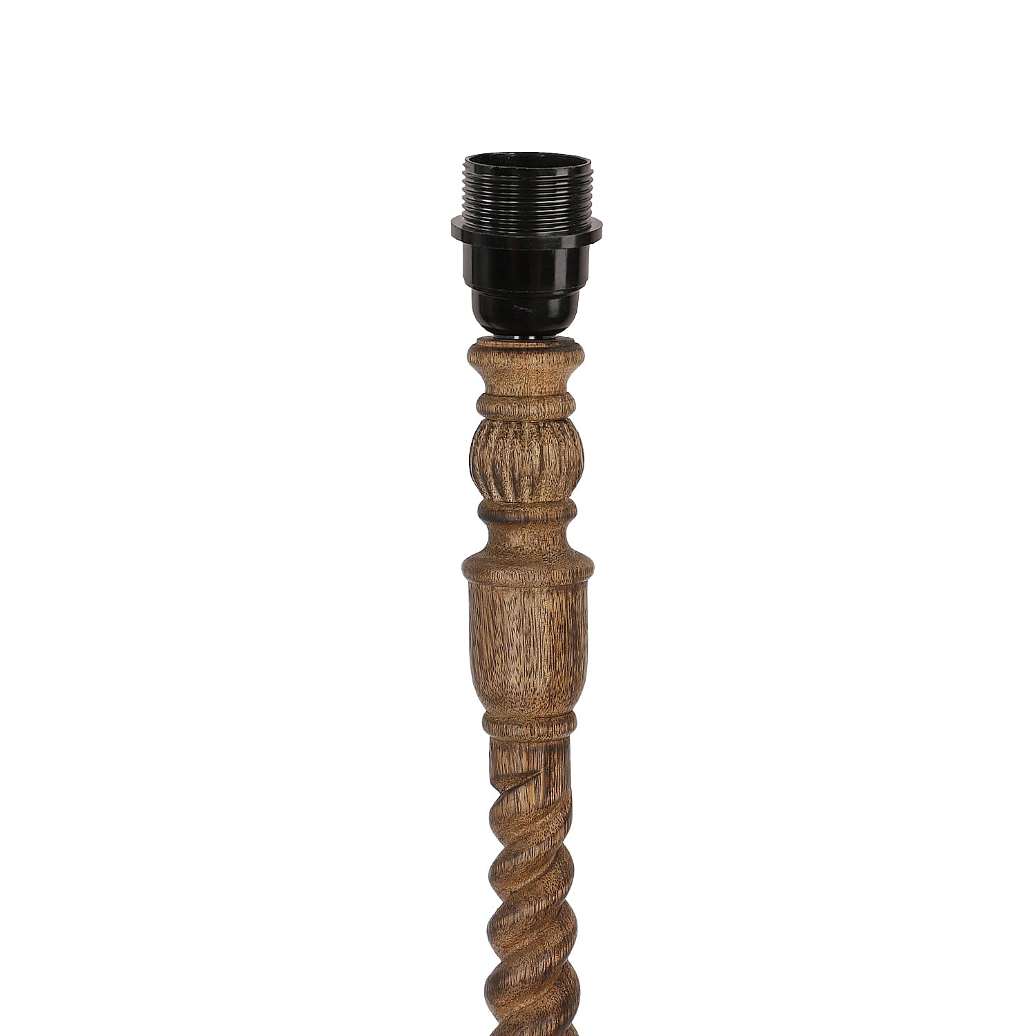 Hand Carved Wooden Table Lamp with Certified Cord Set (Size Shade: 23x30x21 Cm, Base: 14.5x14.5x63 Cm)