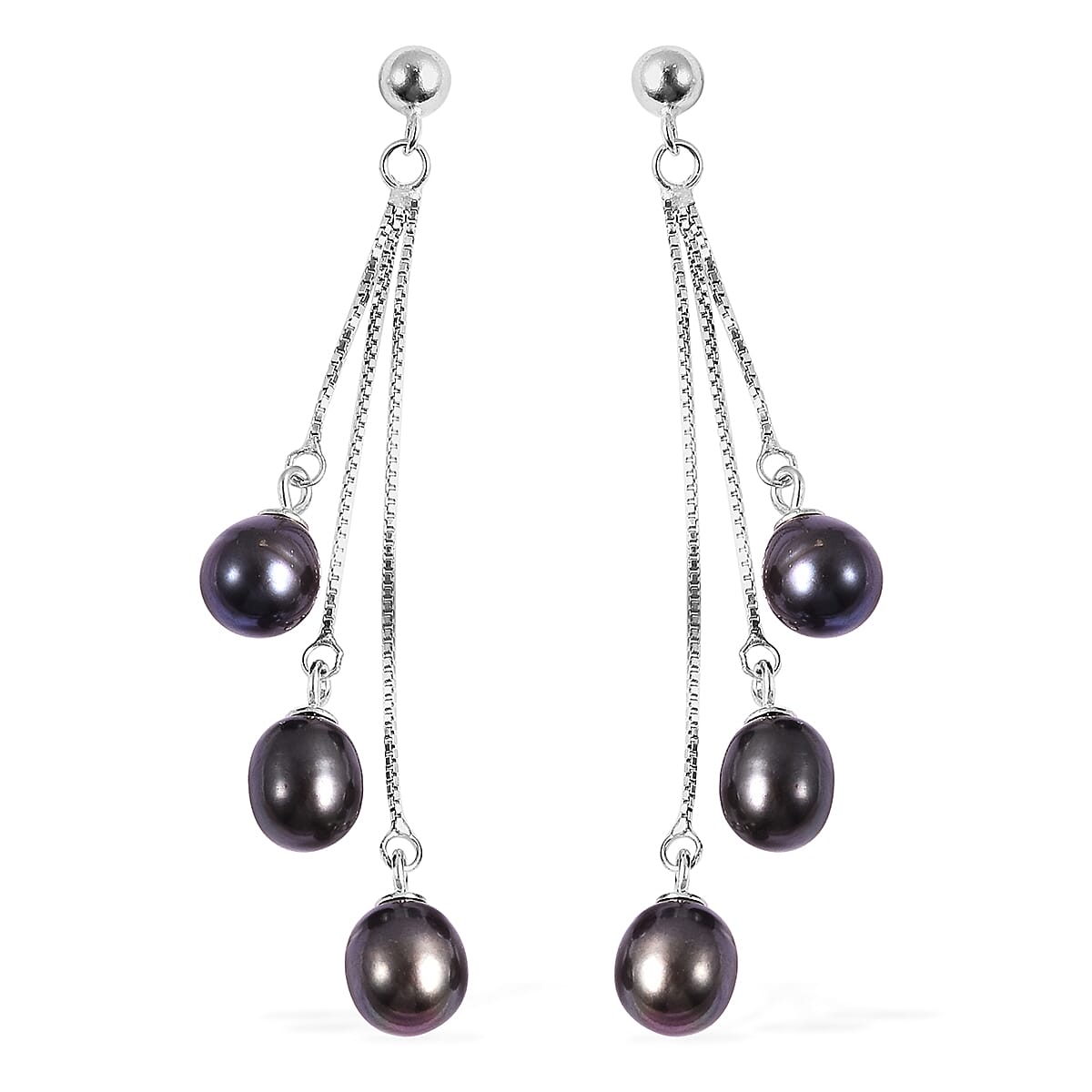 Freshwater Peacock Pearl (Rnd) Dangle Earrings (with Push Back) in Rhodium Overlay Sterling Silver
