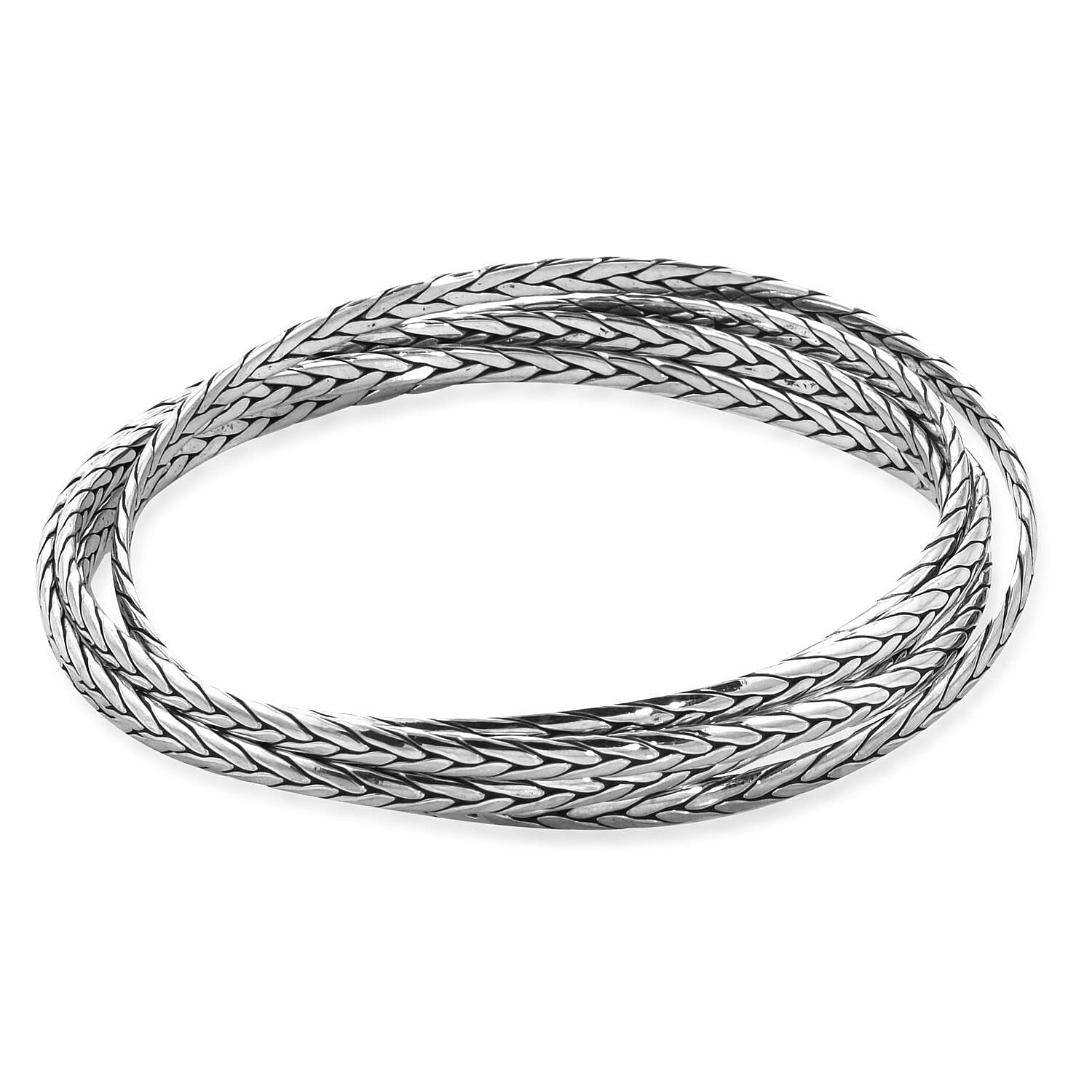 Royal Bali Collection - Sterling Silver Multi Strand Woven Bangle (Size 7.5 ), Silver Wt 41.36 Gms