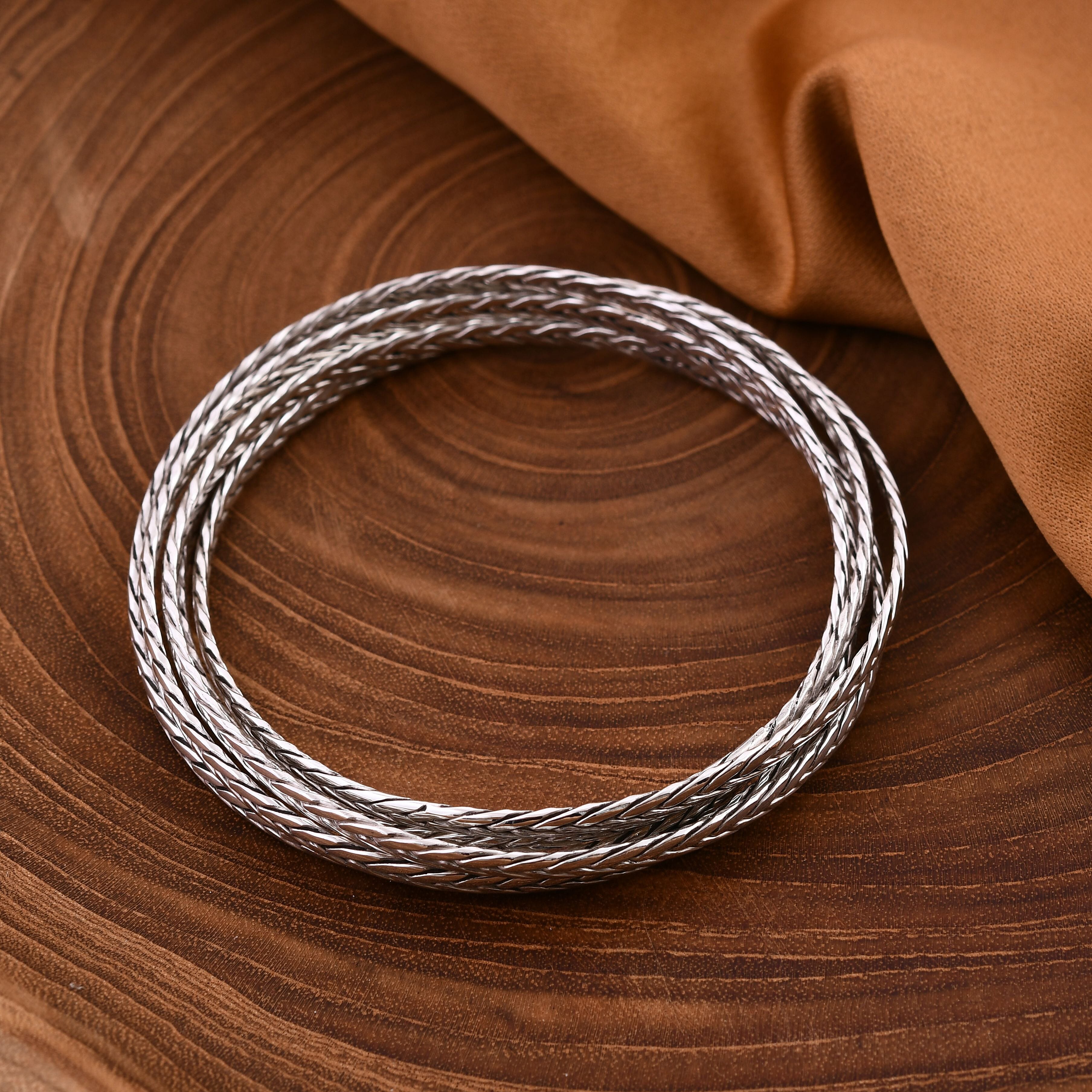 Royal Bali Collection - Sterling Silver Multi Strand Woven Bangle (Size 7.5 ), Silver Wt 41.36 Gms