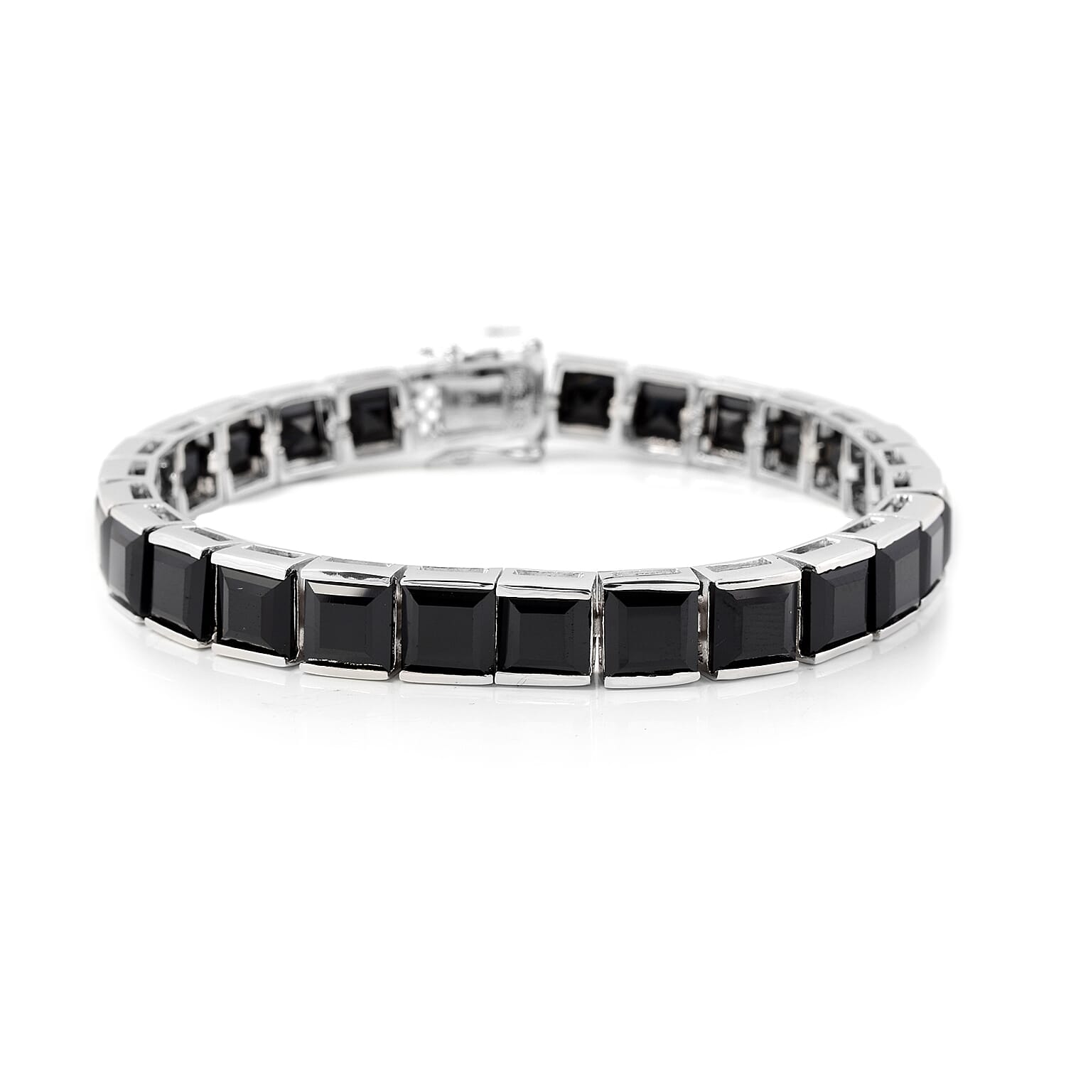 Boi Ploi Black Spinel (Sqr) Bracelet (Size 7.5) in Rhodium Overlay Sterling Silver 65.78 Ct, Silver wt 19.70 Gms