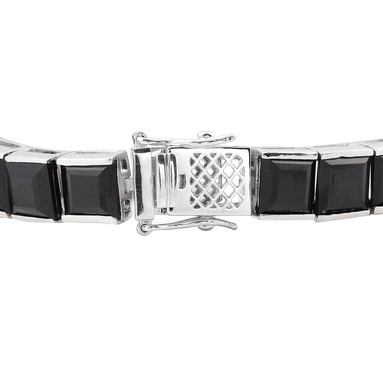 Boi Ploi Black Spinel (Sqr) Bracelet (Size 7.5) in Rhodium Overlay Sterling Silver 65.78 Ct, Silver wt 19.70 Gms