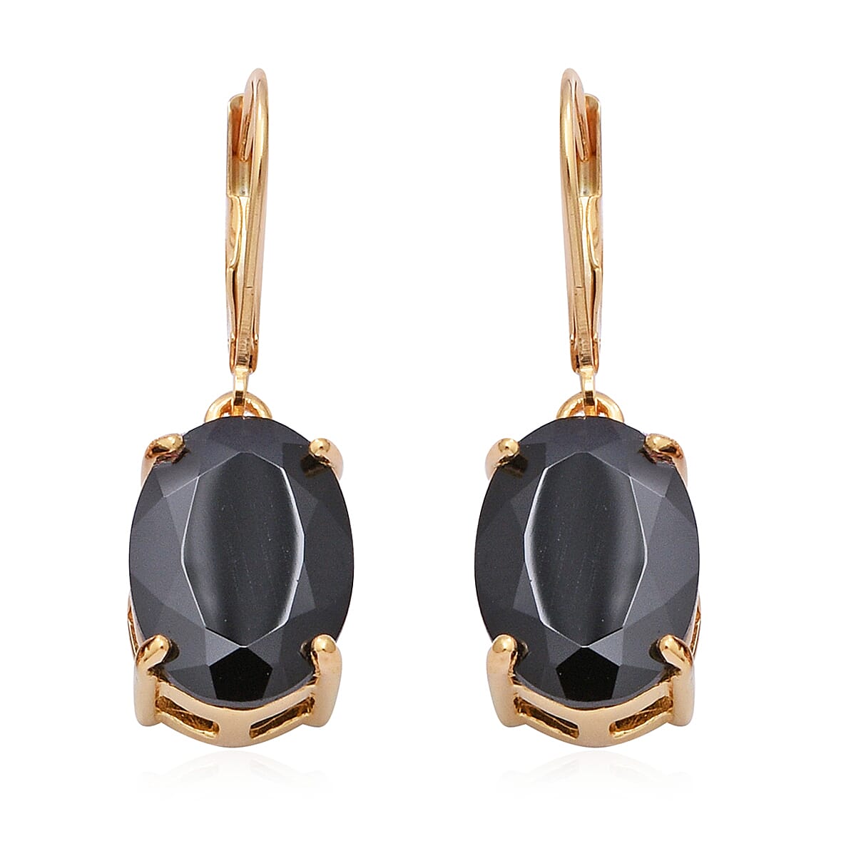 Natural Boi Ploi Black Spinel (Ovl) Lever Back Earrings in Yellow Gold Overlay Sterling Silver 14.00 Ct.