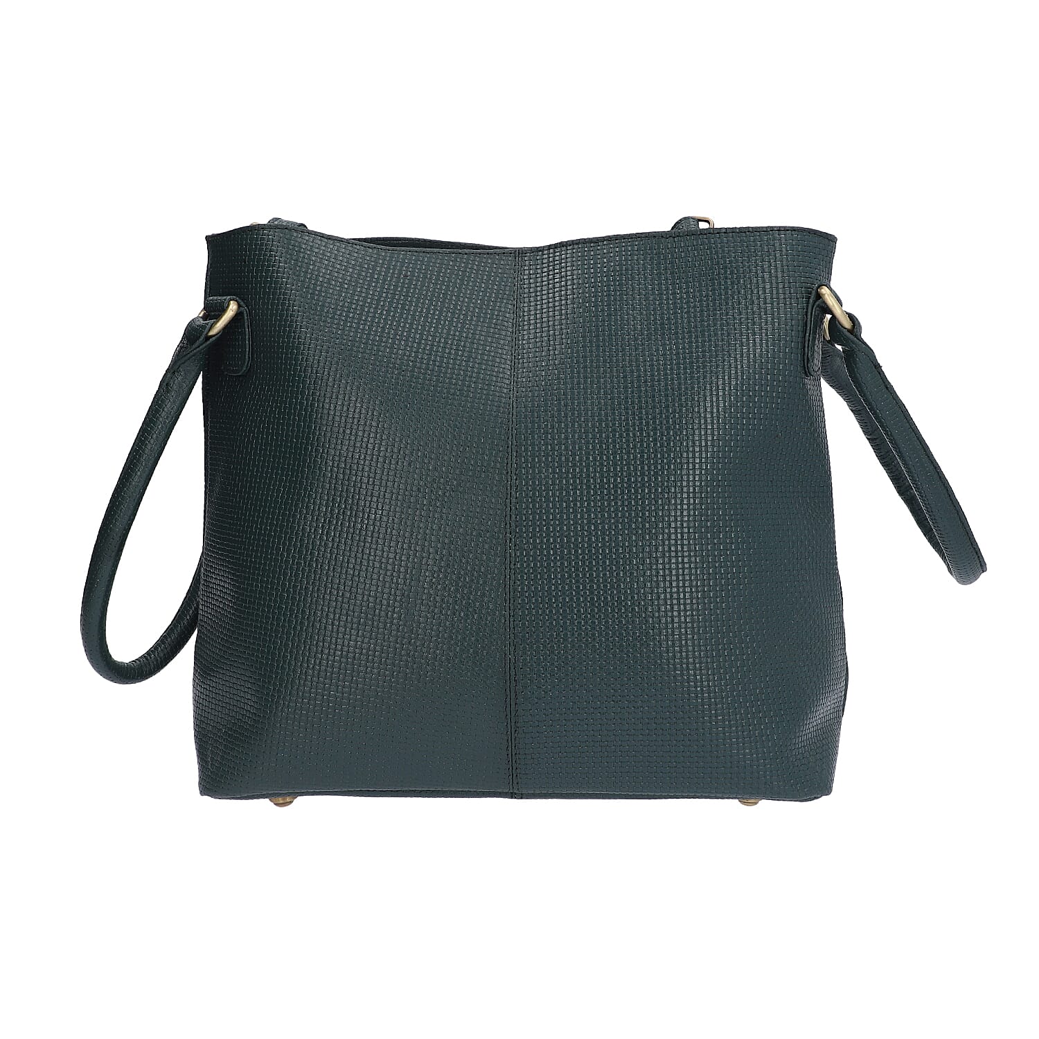 100% Genuine Leather Weave Pattern Designer Handbag with Detachable Shoulder Strap (Size 30x13x28 Cm) - Dark Green
