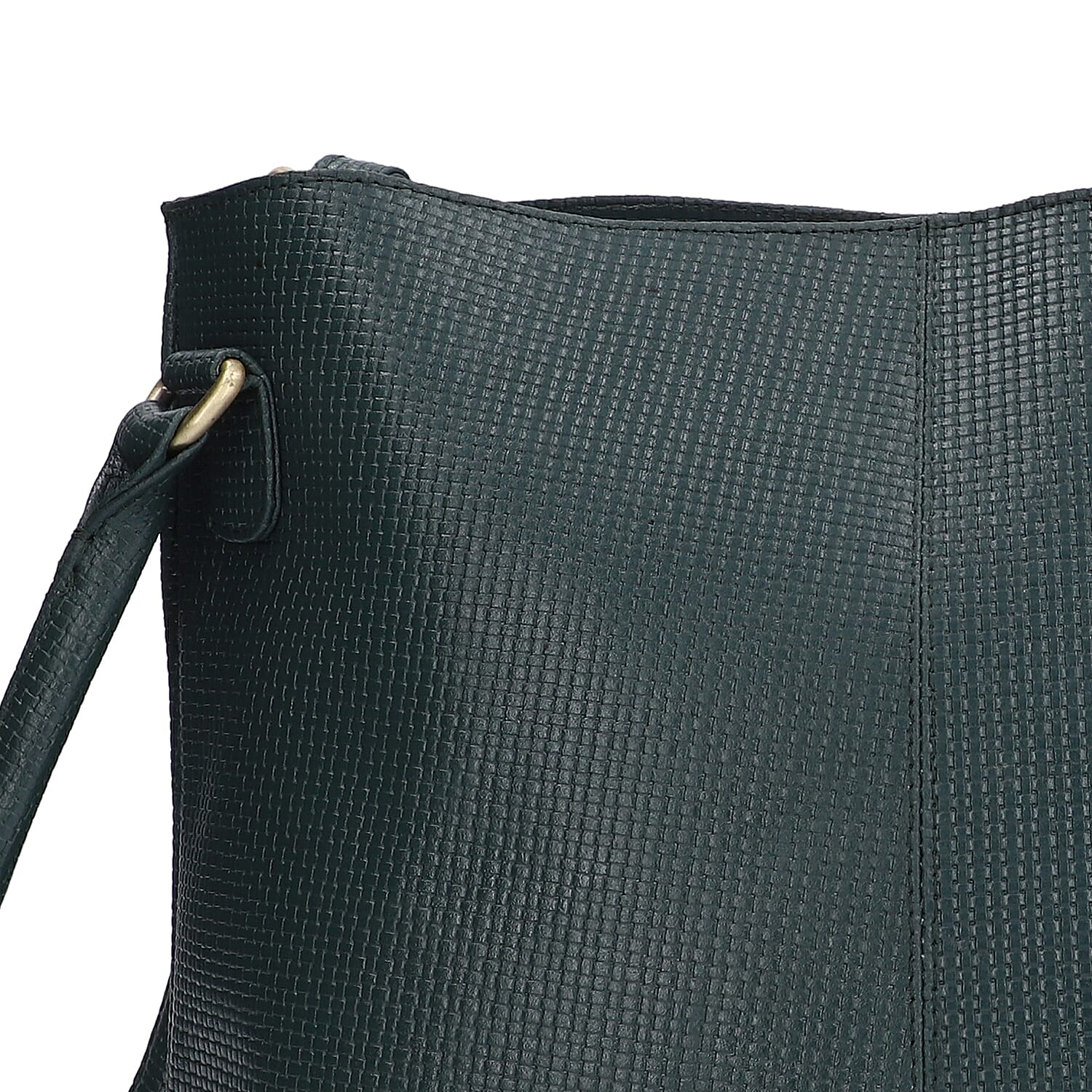100% Genuine Leather Weave Pattern Designer Handbag with Detachable Shoulder Strap (Size 30x13x28 Cm) - Dark Green