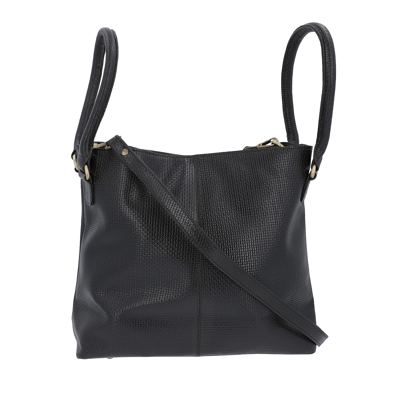 100% Genuine Leather Weave Pattern Designer Handbag with Detachable Shoulder Strap (Size 30x13x28 Cm) - Black