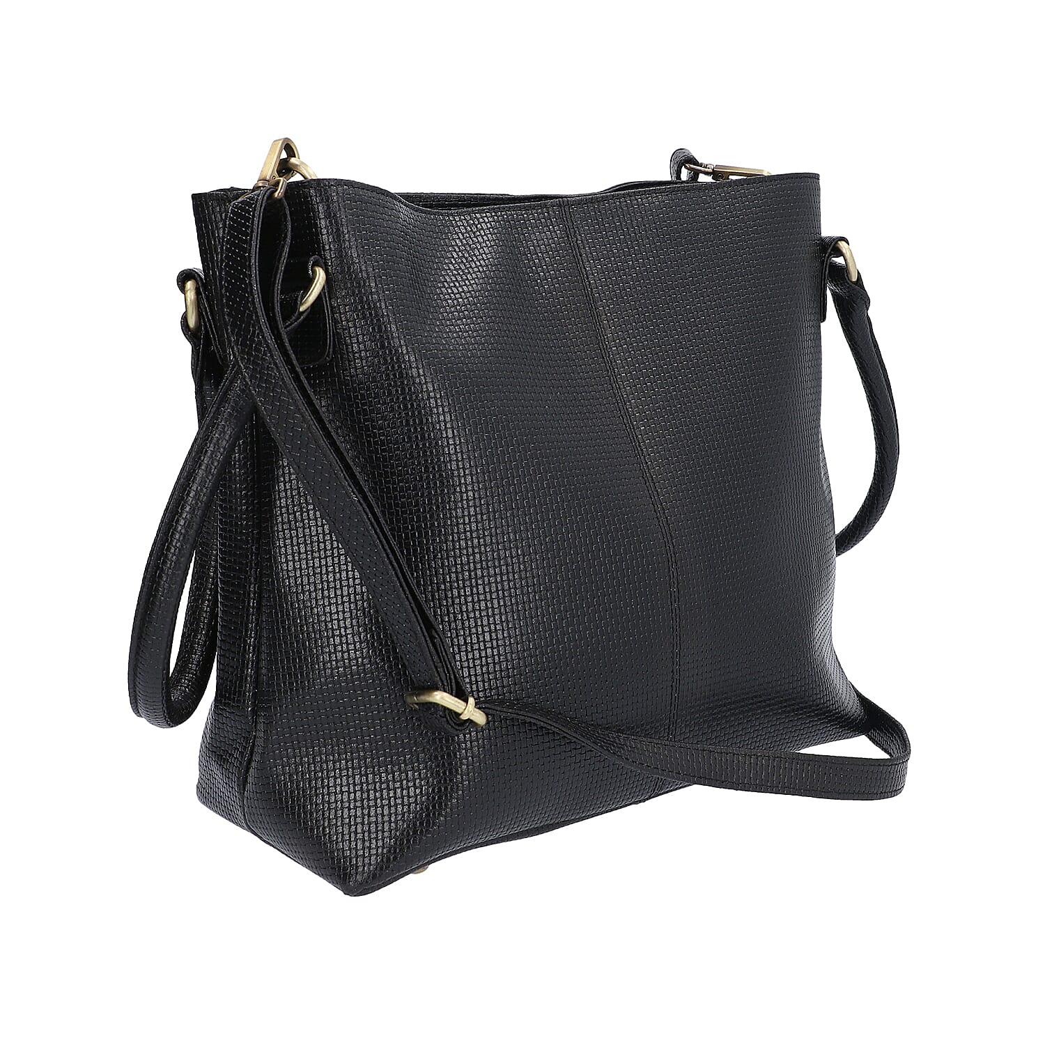 100% Genuine Leather Weave Pattern Designer Handbag with Detachable Shoulder Strap (Size 30x13x28 Cm) - Black