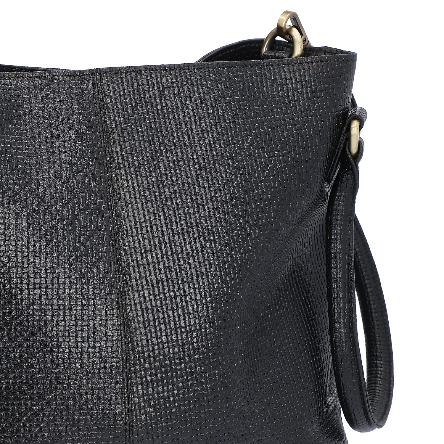 100% Genuine Leather Weave Pattern Designer Handbag with Detachable Shoulder Strap (Size 30x13x28 Cm) - Black