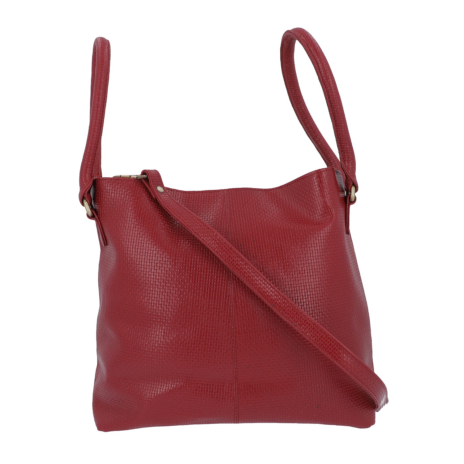 100% Genuine Leather Weave Pattern Designer Handbag with Detachable Shoulder Strap (Size 30x13x28 Cm) - Red