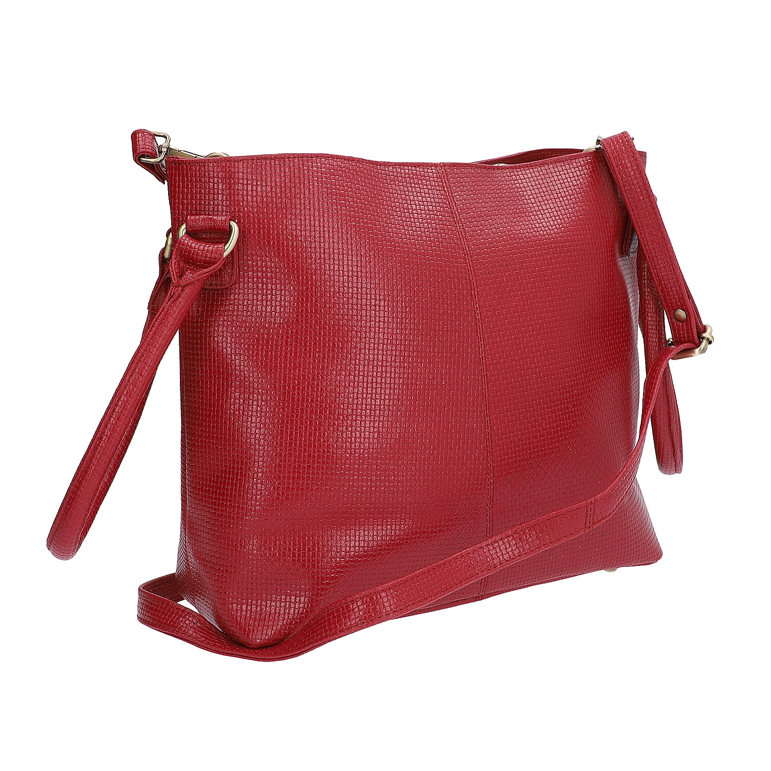 100% Genuine Leather Weave Pattern Designer Handbag with Detachable Shoulder Strap (Size 30x13x28 Cm) - Red