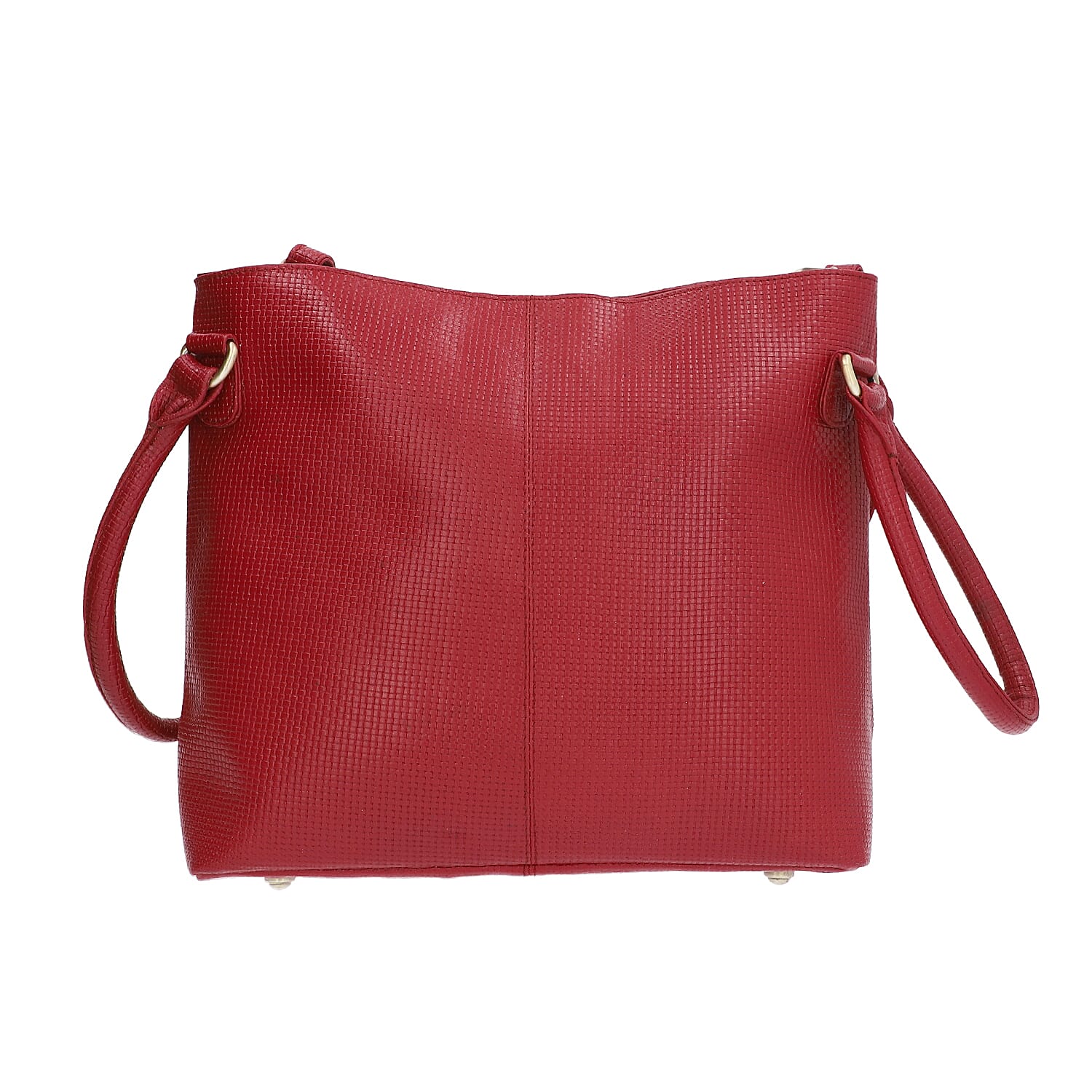 100% Genuine Leather Weave Pattern Designer Handbag with Detachable Shoulder Strap (Size 30x13x28 Cm) - Red