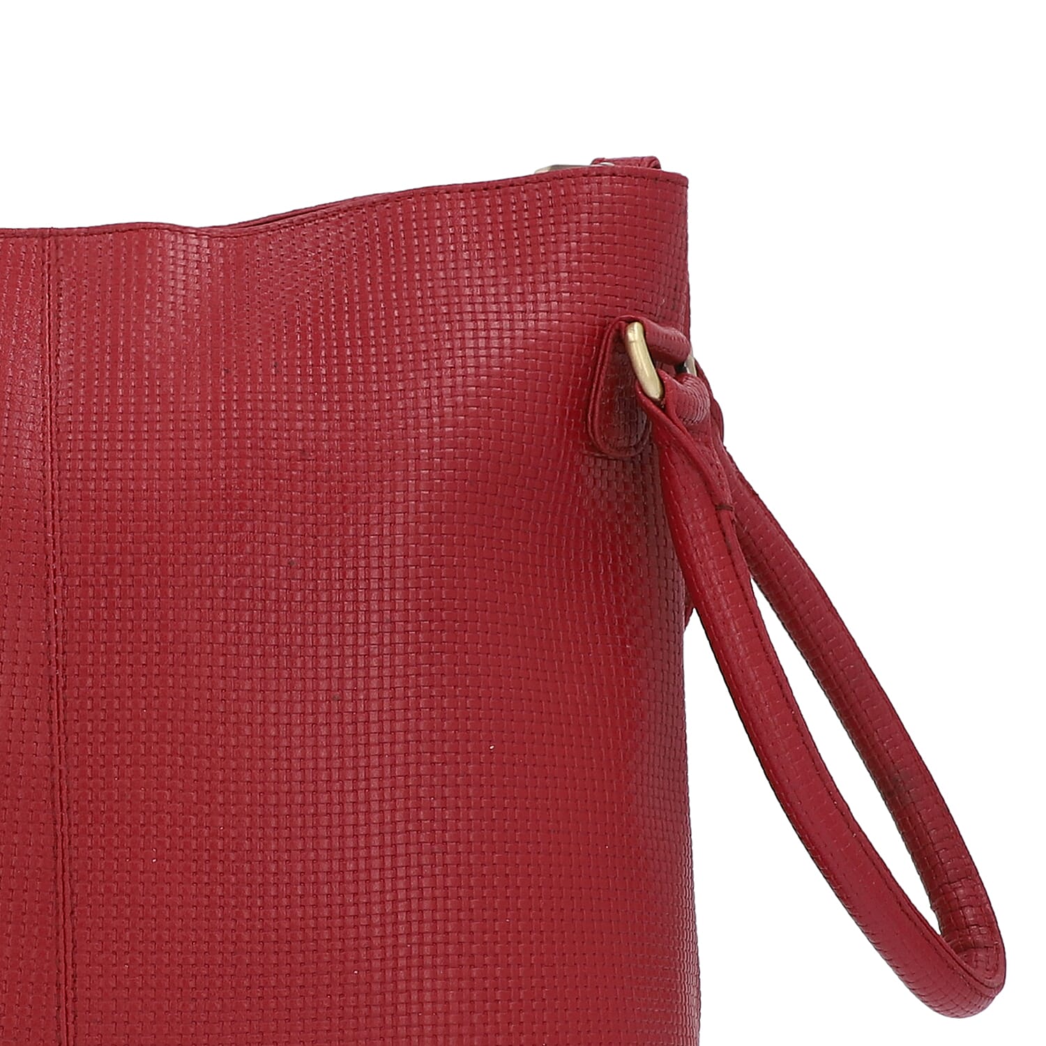 100% Genuine Leather Weave Pattern Designer Handbag with Detachable Shoulder Strap (Size 30x13x28 Cm) - Red