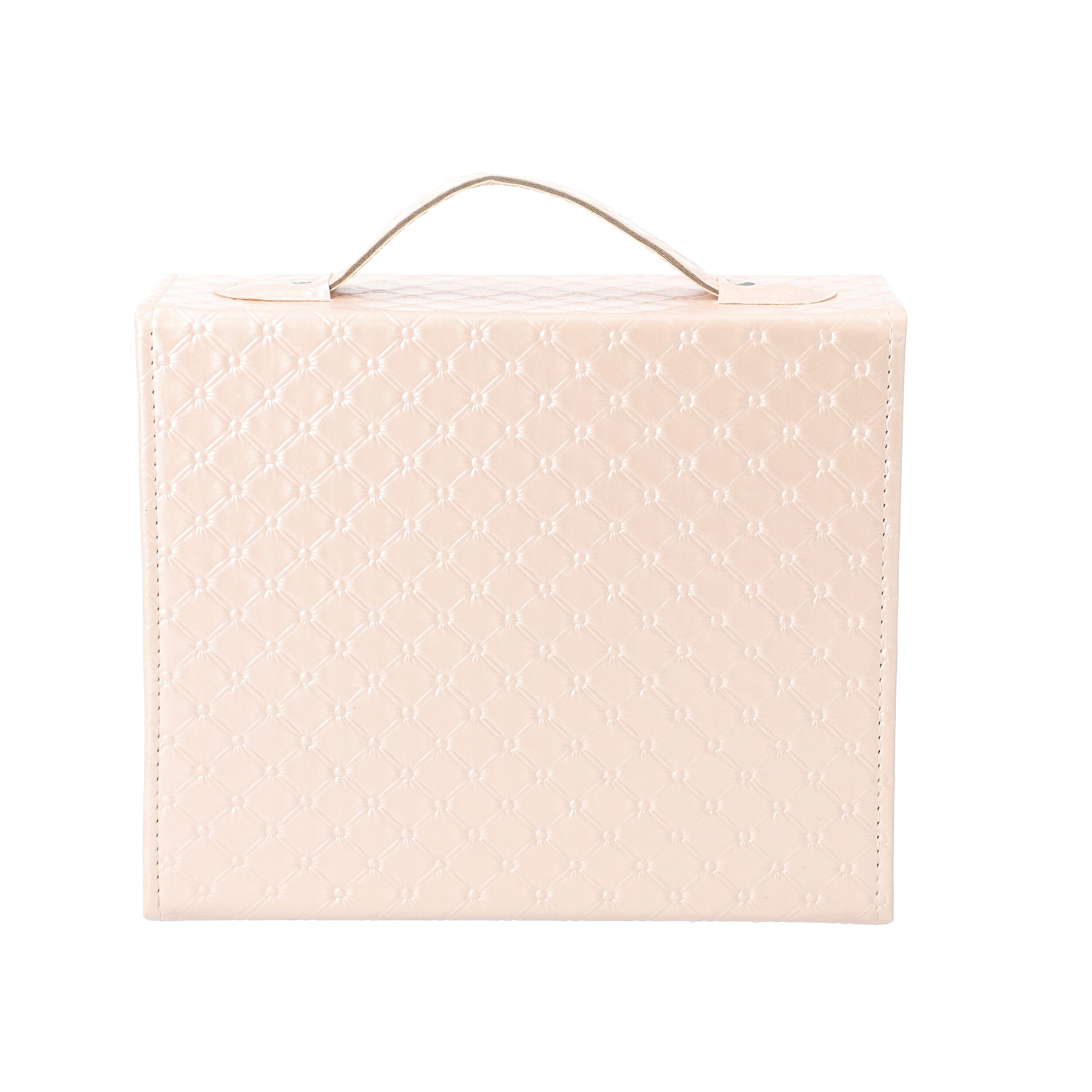 Embossed Quilted Pattern Handbag Style Anti-Tarnish Jewellery Organizer with Inside Mirror and Oval Twist Lock (Size- 22X7.5X18 cm) - Cream