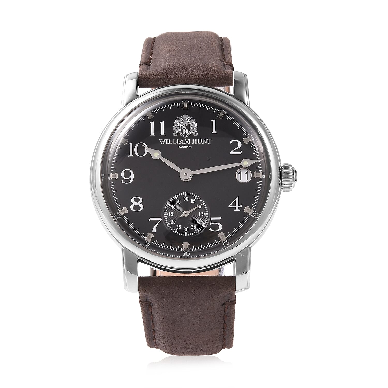 WILLIAM HUNT Japanese Movement Water Resistance Watch in Stainless Steel with Dark Brown Leather Strap