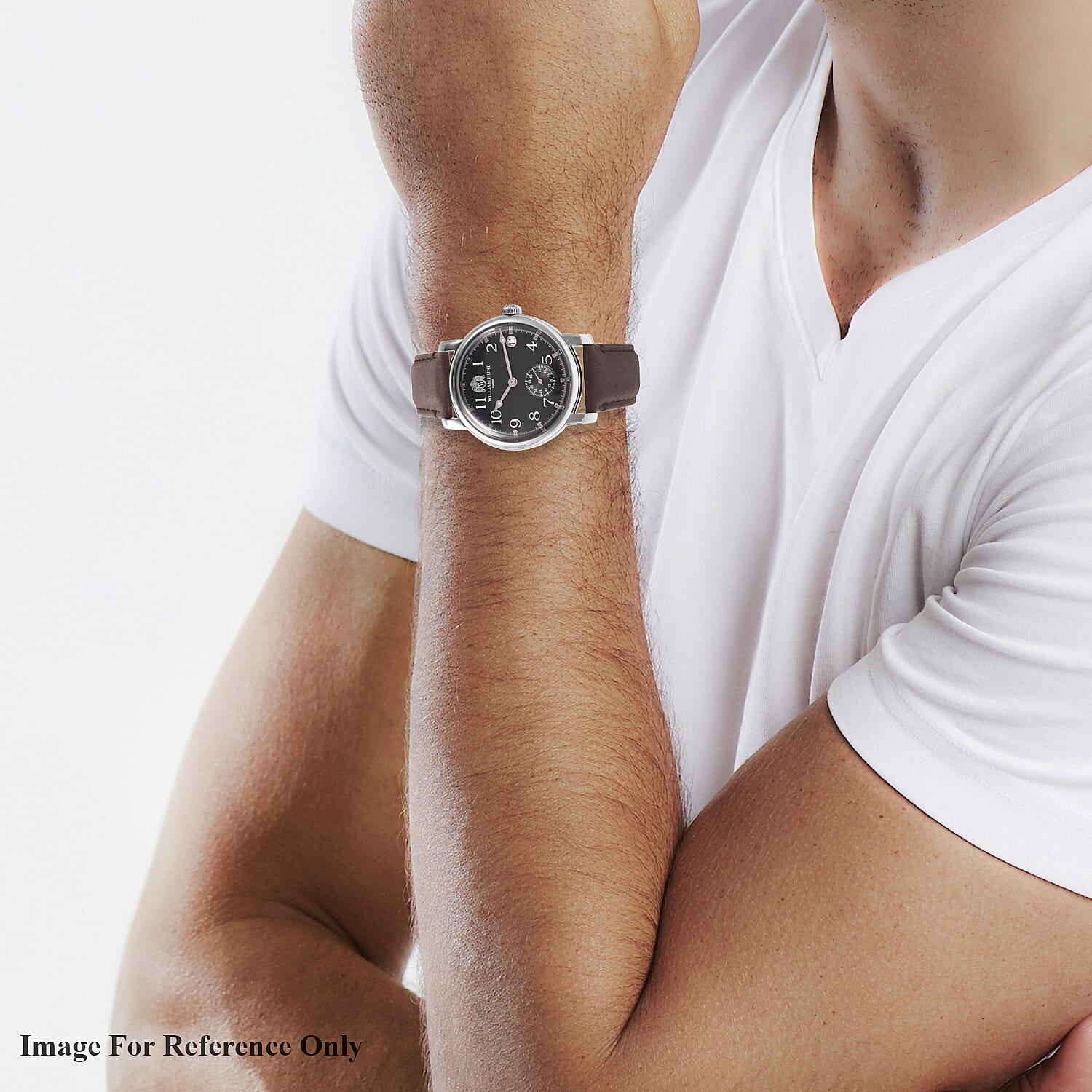 WILLIAM HUNT Japanese Movement Water Resistance Watch in Stainless Steel with Dark Brown Leather Strap