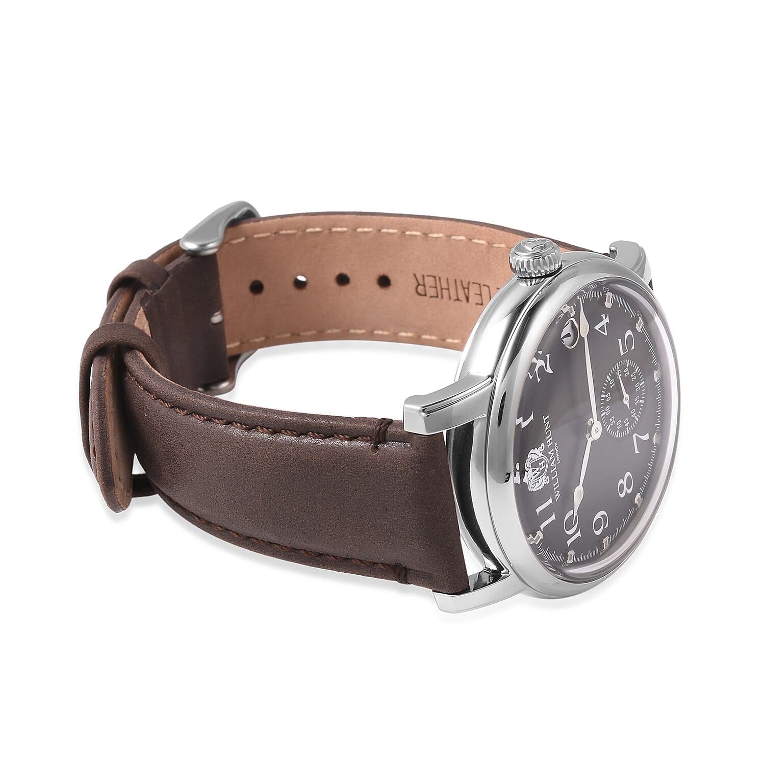 WILLIAM HUNT Japanese Movement Water Resistance Watch in Stainless Steel with Dark Brown Leather Strap