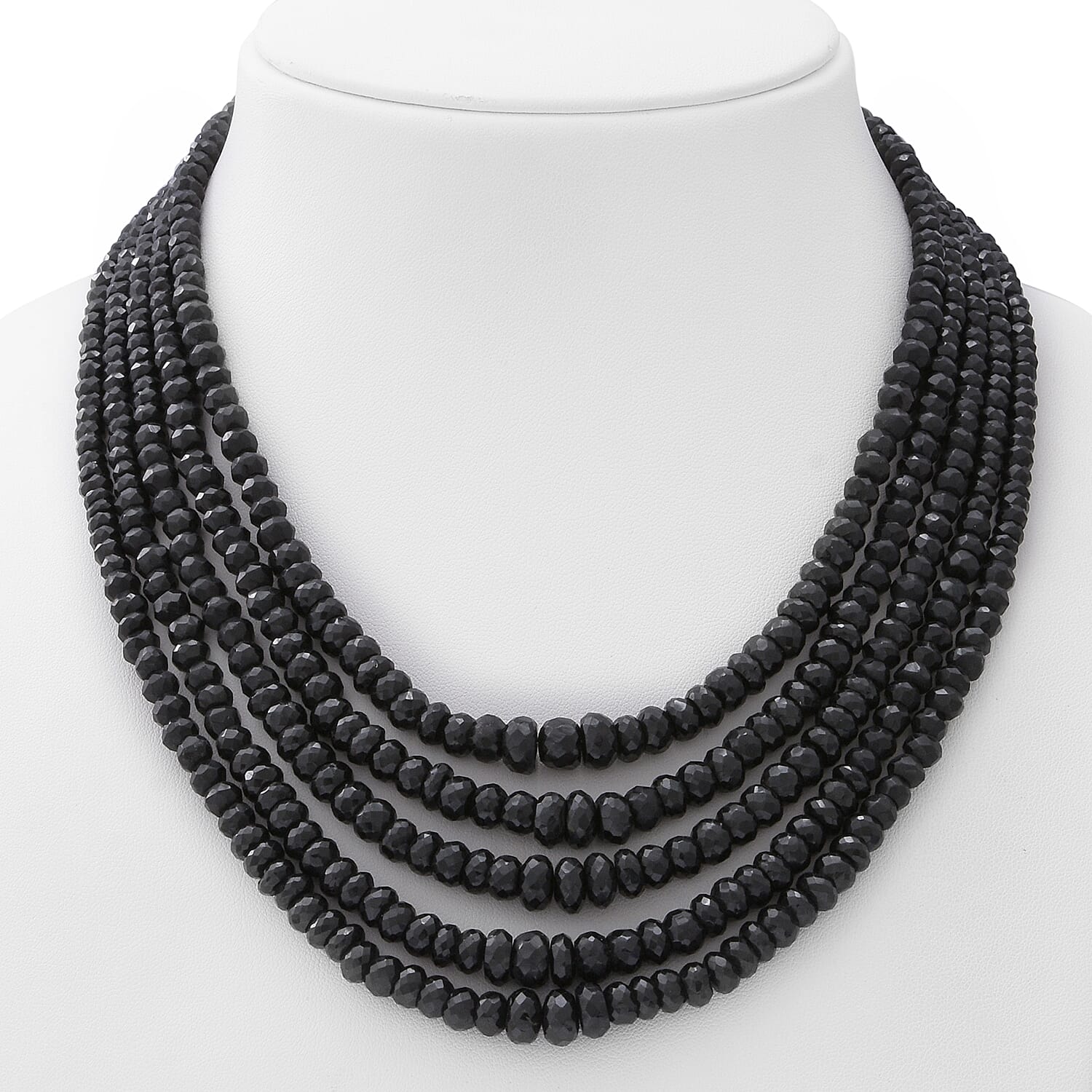One Time Deal - Boi Ploi Black Spinel Multi Strand Beaded Necklace (Size 17.5) in Sterling Silver