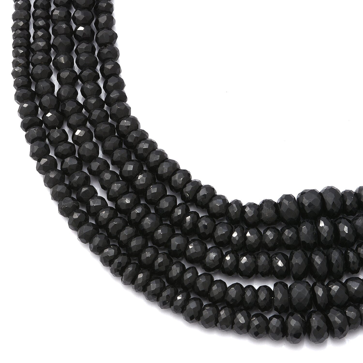 One Time Deal - Boi Ploi Black Spinel Multi Strand Beaded Necklace (Size 17.5) in Sterling Silver