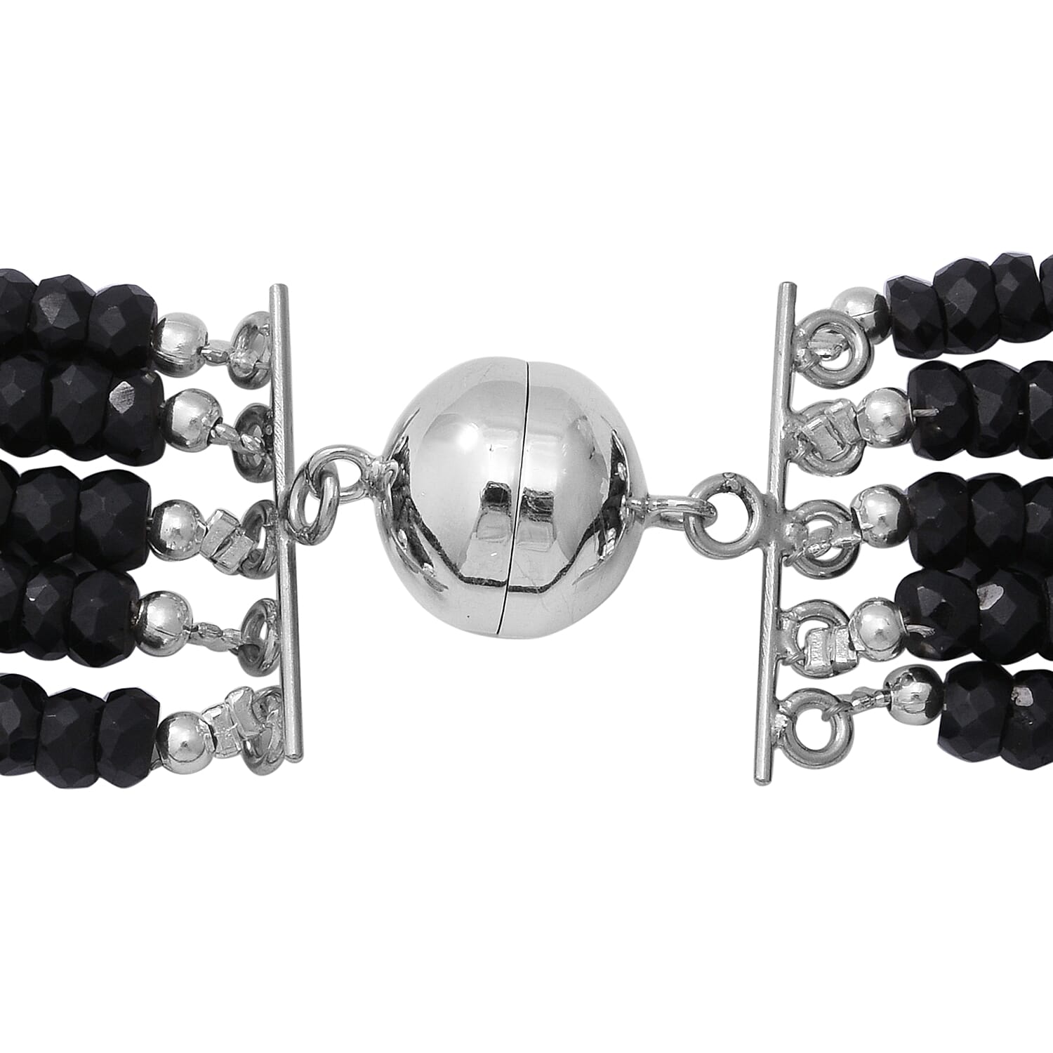 One Time Deal - Boi Ploi Black Spinel Multi Strand Beaded Necklace (Size 17.5) in Sterling Silver