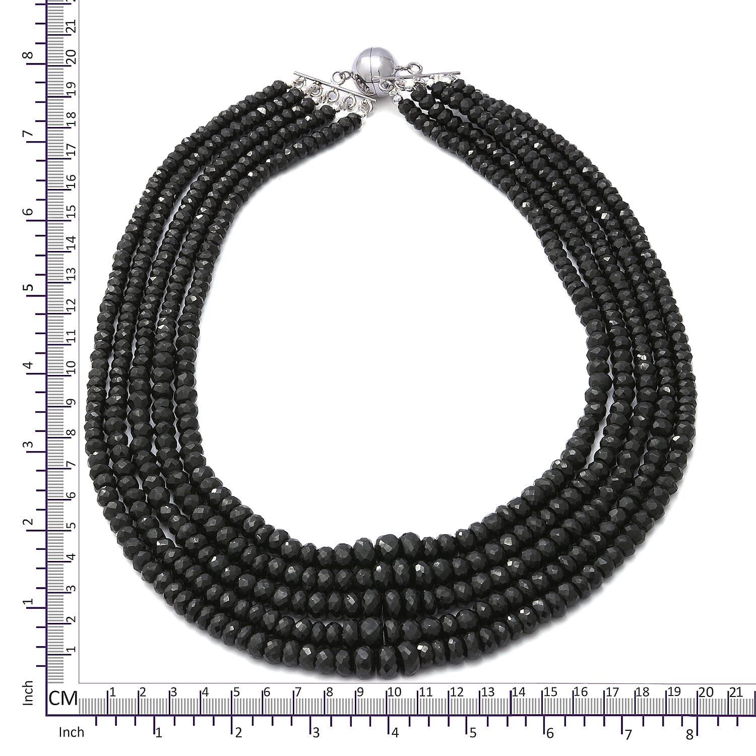 One Time Deal - Boi Ploi Black Spinel Multi Strand Beaded Necklace (Size 17.5) in Sterling Silver