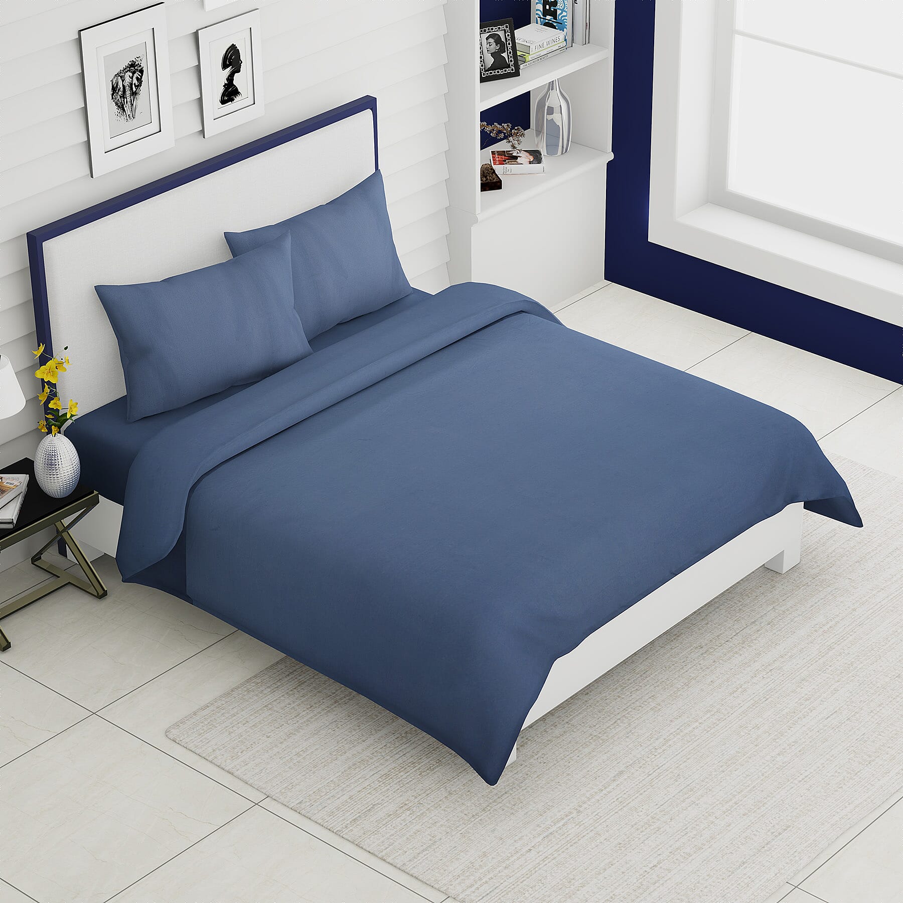 4 Piece Set - Super Soft Copper Infused 1 Fitted Sheet (140x190+30 Cm), 1 Flat Sheet (230x265cm) and 2 Pillowcase (50x75 Cm) (Size Double) - Light Slate Grey Colour