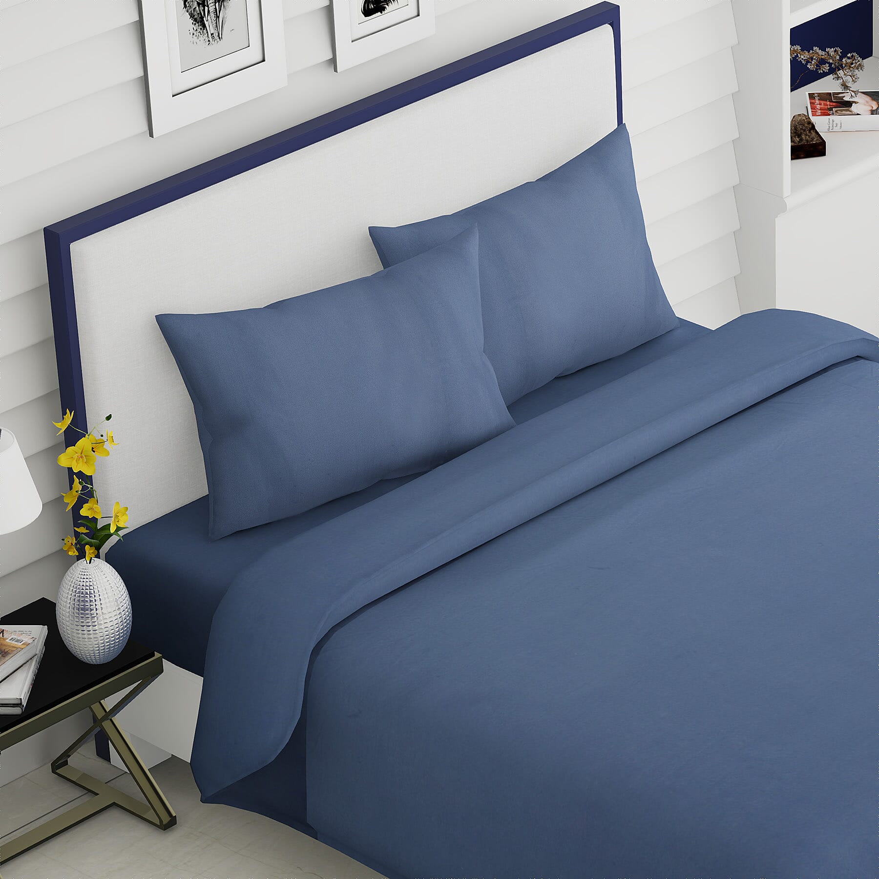 4 Piece Set - Super Soft Copper Infused 1 Fitted Sheet (140x190+30 Cm), 1 Flat Sheet (230x265cm) and 2 Pillowcase (50x75 Cm) (Size Double) - Light Slate Grey Colour